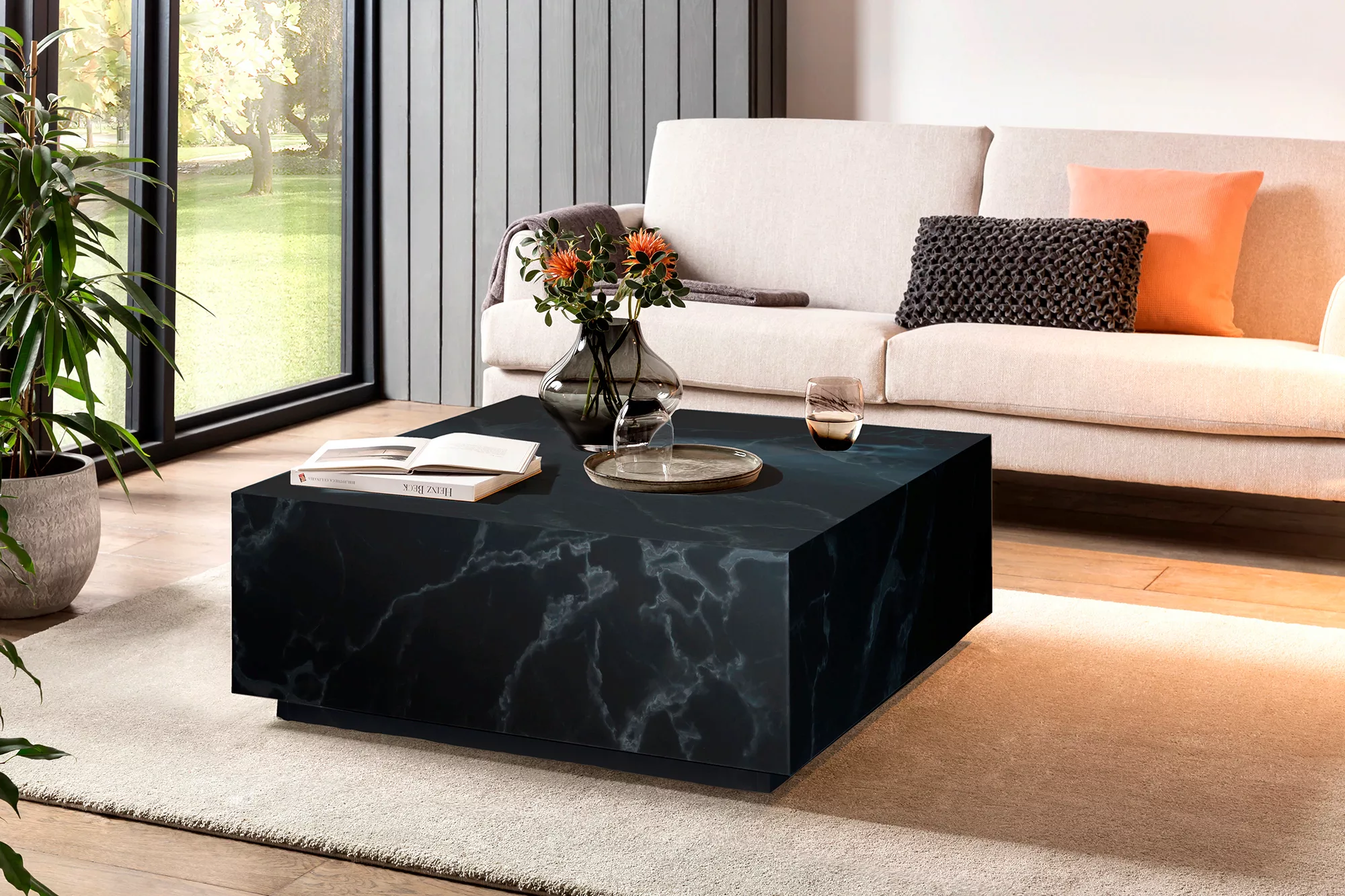 SalesFever Couchtisch, in Travertin- oder Marmoroptik, Breite/Tiefe 90x90 c günstig online kaufen