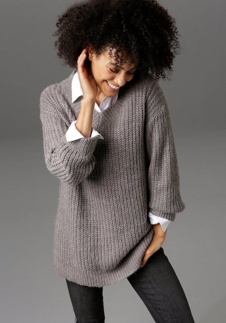 Aniston CASUAL Longpullover mit fixierten Umschlag an den langen Ärmeln günstig online kaufen