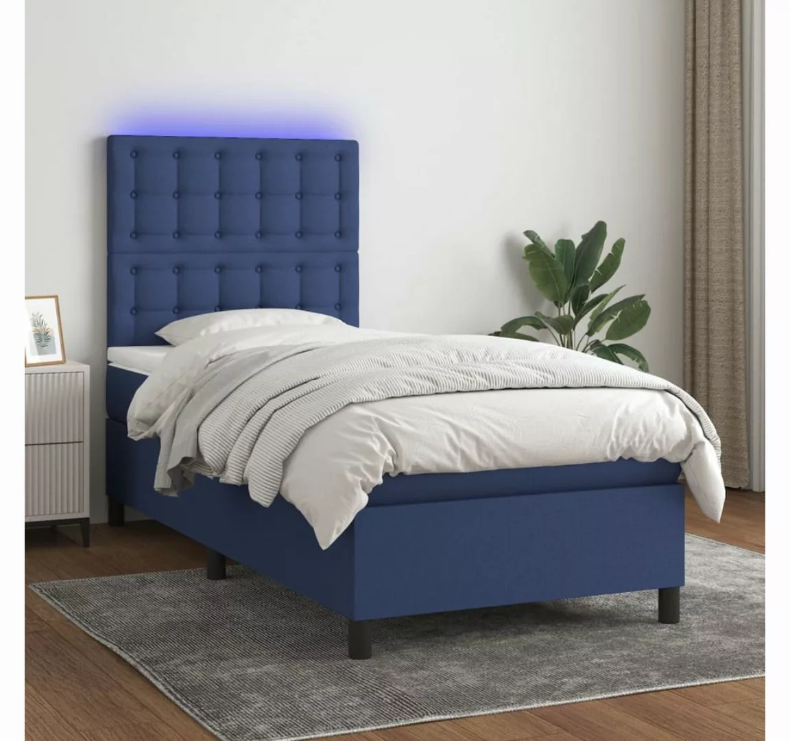 vidaXL Boxspringbett Boxspringbett mit Matratze LED Blau 100x200 cm Stoff B günstig online kaufen