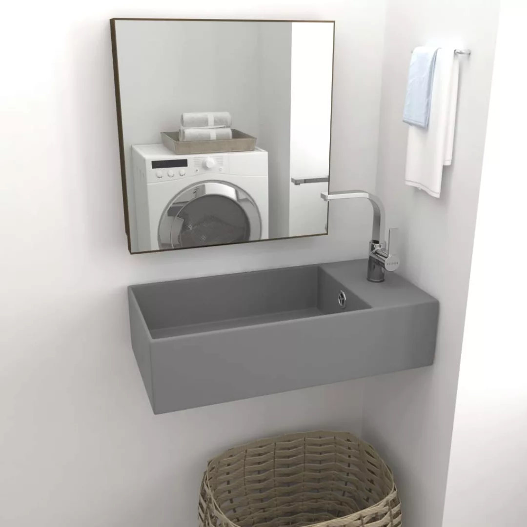 Badezimmer-waschbecken Mit Überlauf Keramik Hellgrau günstig online kaufen