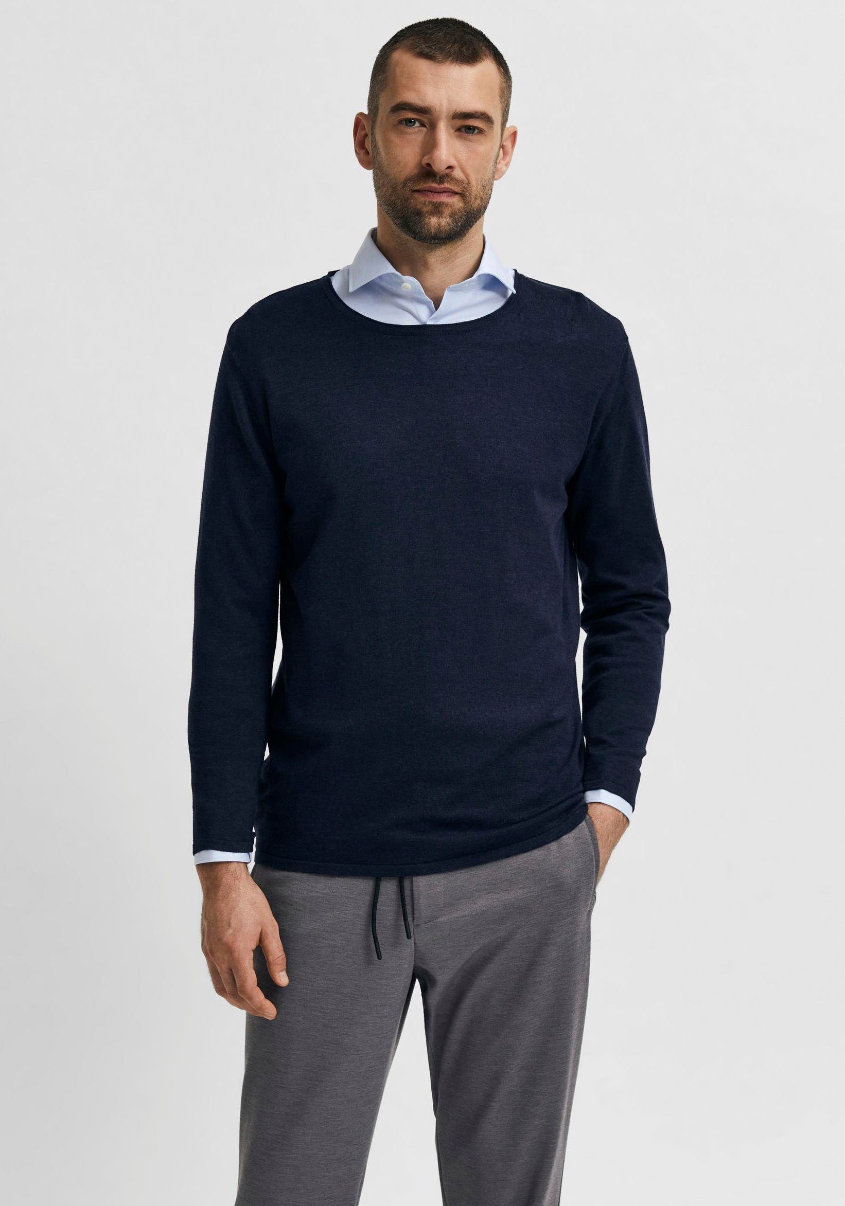 SELECTED HOMME Rundhalspullover SLHROME LS KNIT günstig online kaufen