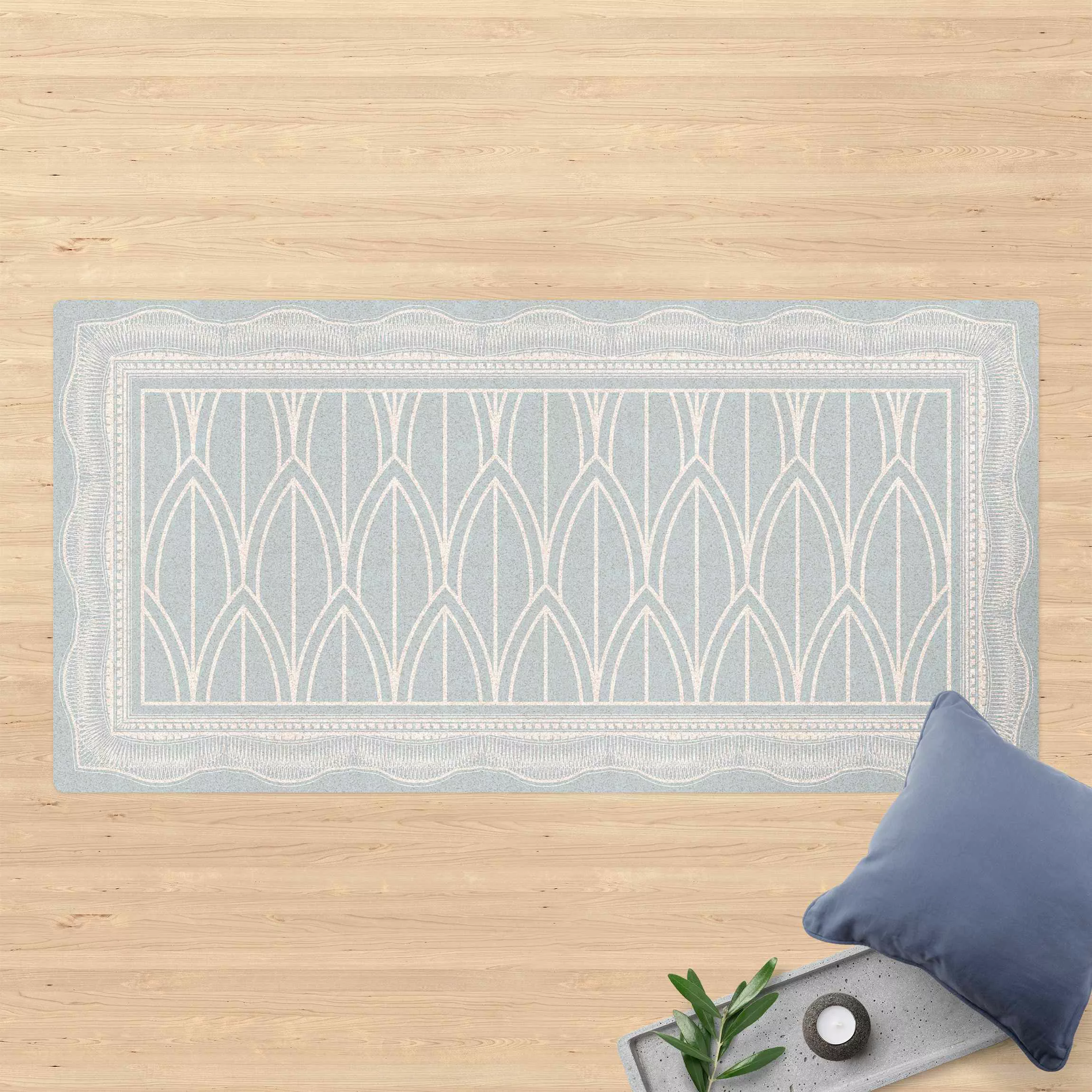 Kork-Teppich Art Deco Federn Muster mit Bordüre günstig online kaufen