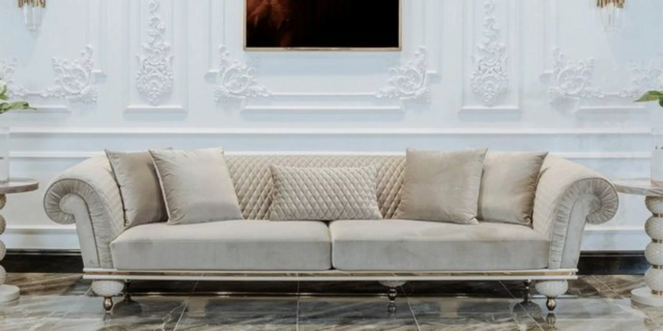 Casa Padrino 3-Sitzer Luxus Art Deco 3er Sofa Grau / Gold - Wohnzimmer Sofa günstig online kaufen