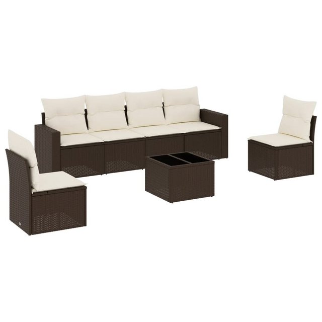 vidaXL Sofaelement 7-tlg. Garten-Sofagarnitur mit Kissen Braun Poly Rattan günstig online kaufen