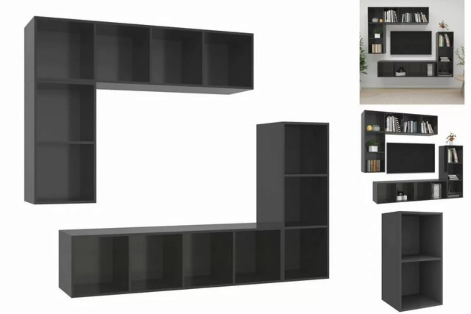 vidaXL TV-Schrank 4-tlg TV-Schrank-Set Hochglanz-Grau Spanplatte günstig online kaufen