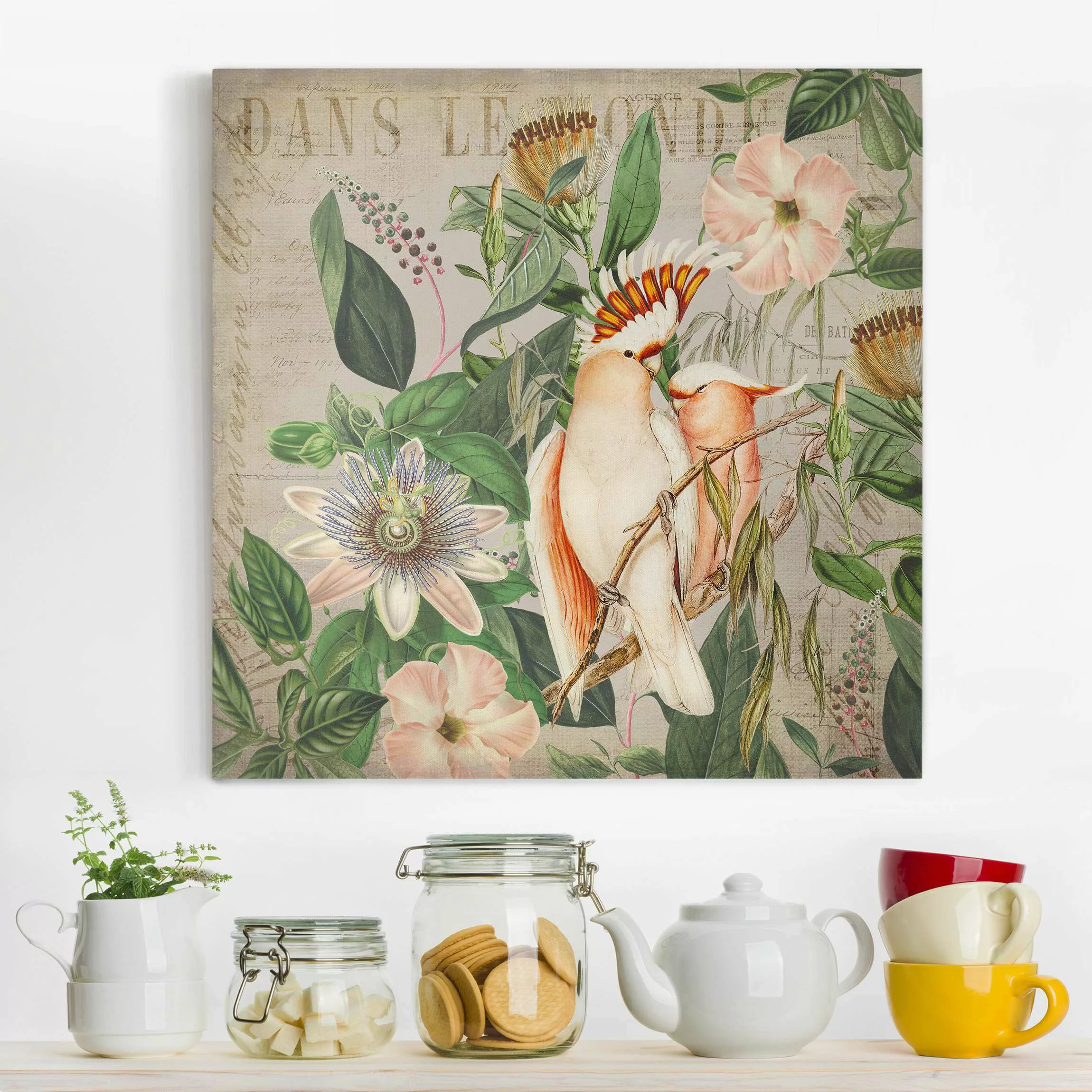 Leinwandbild Colonial Style Collage - Rosa Kakadu günstig online kaufen