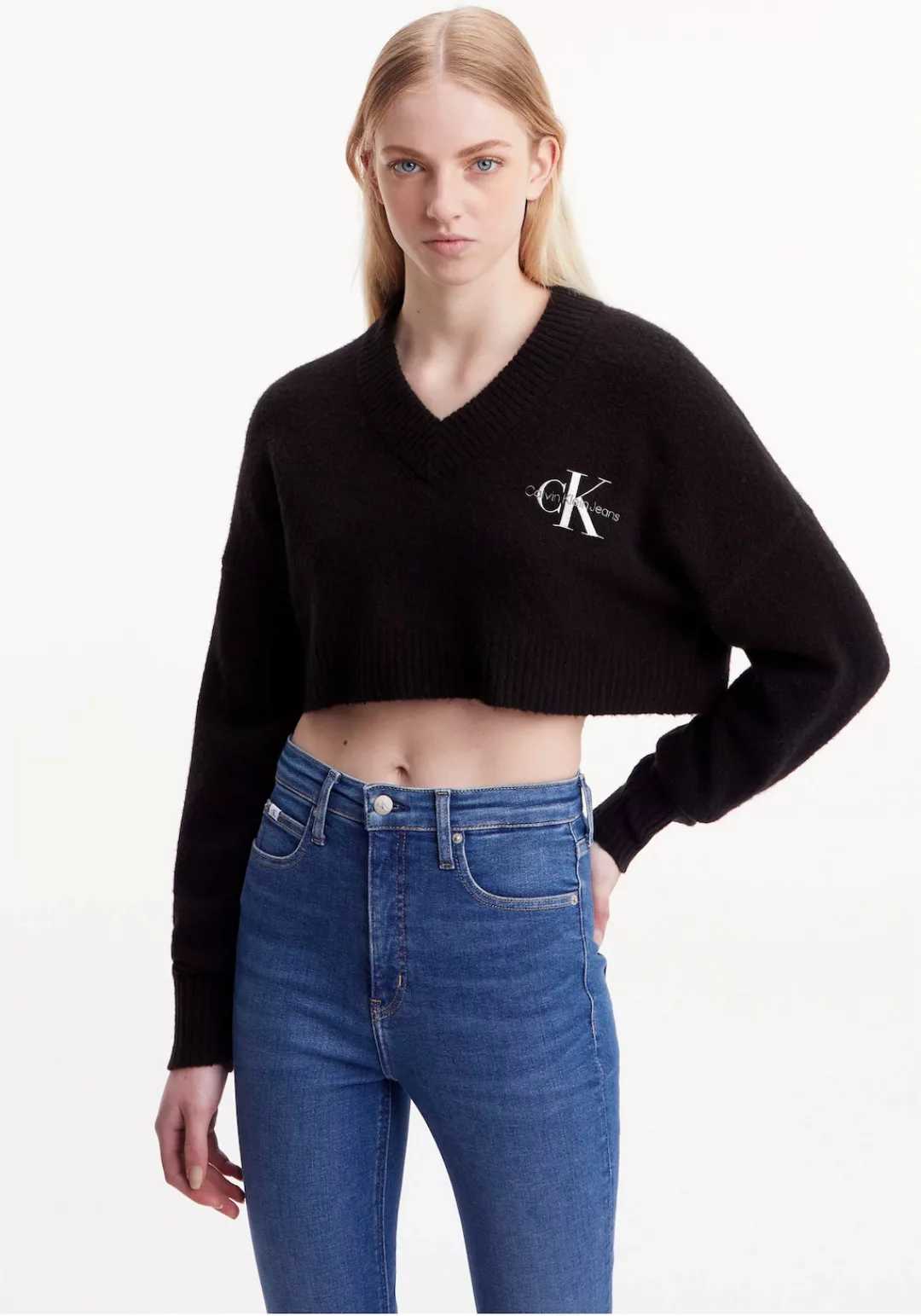 Calvin Klein Jeans Strickpullover "CROPPED V-NECK SWEATER", mit V-Ausschnit günstig online kaufen