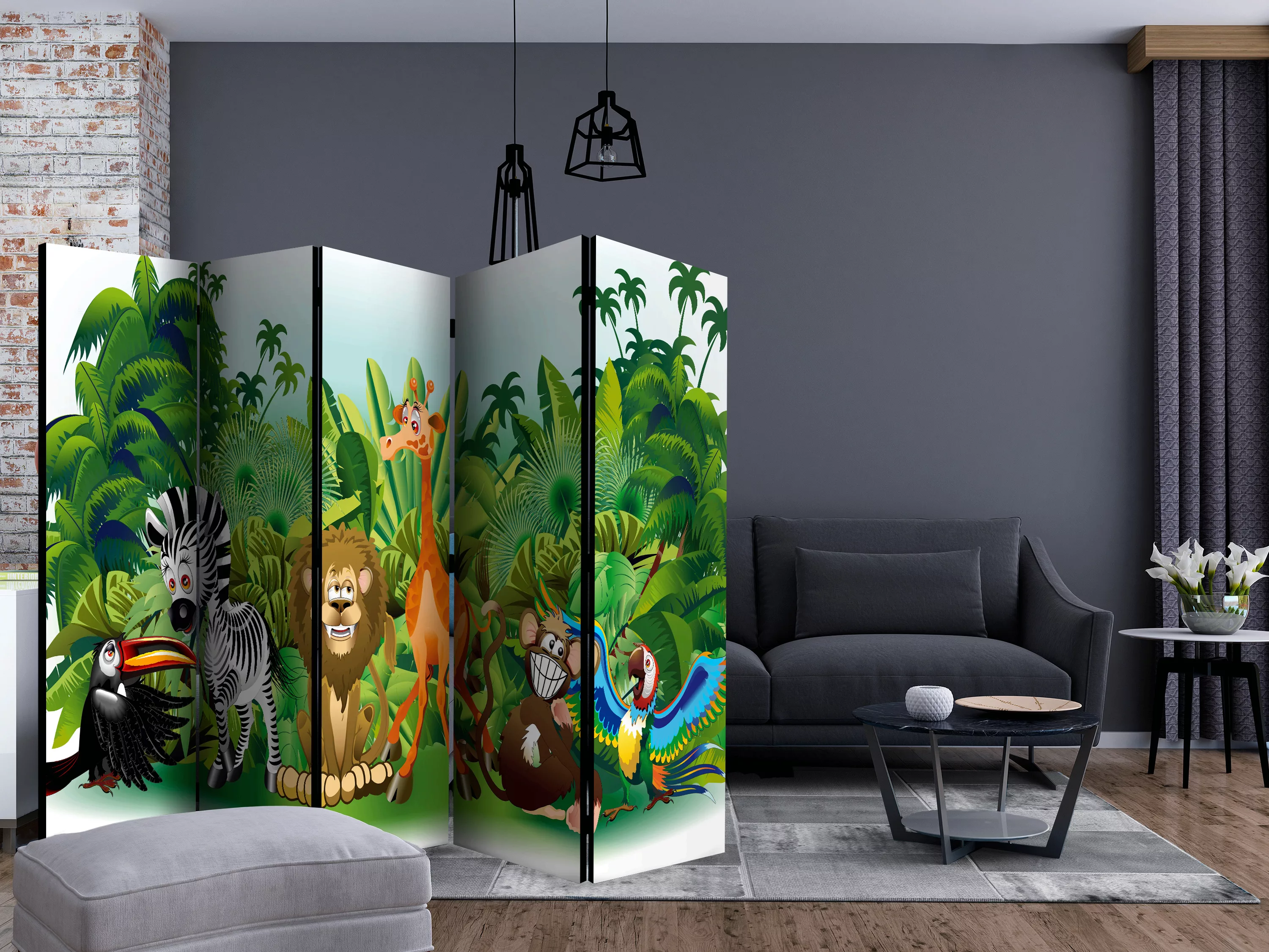 5-teiliges Paravent - Jungle Animals Ii [room Dividers] günstig online kaufen