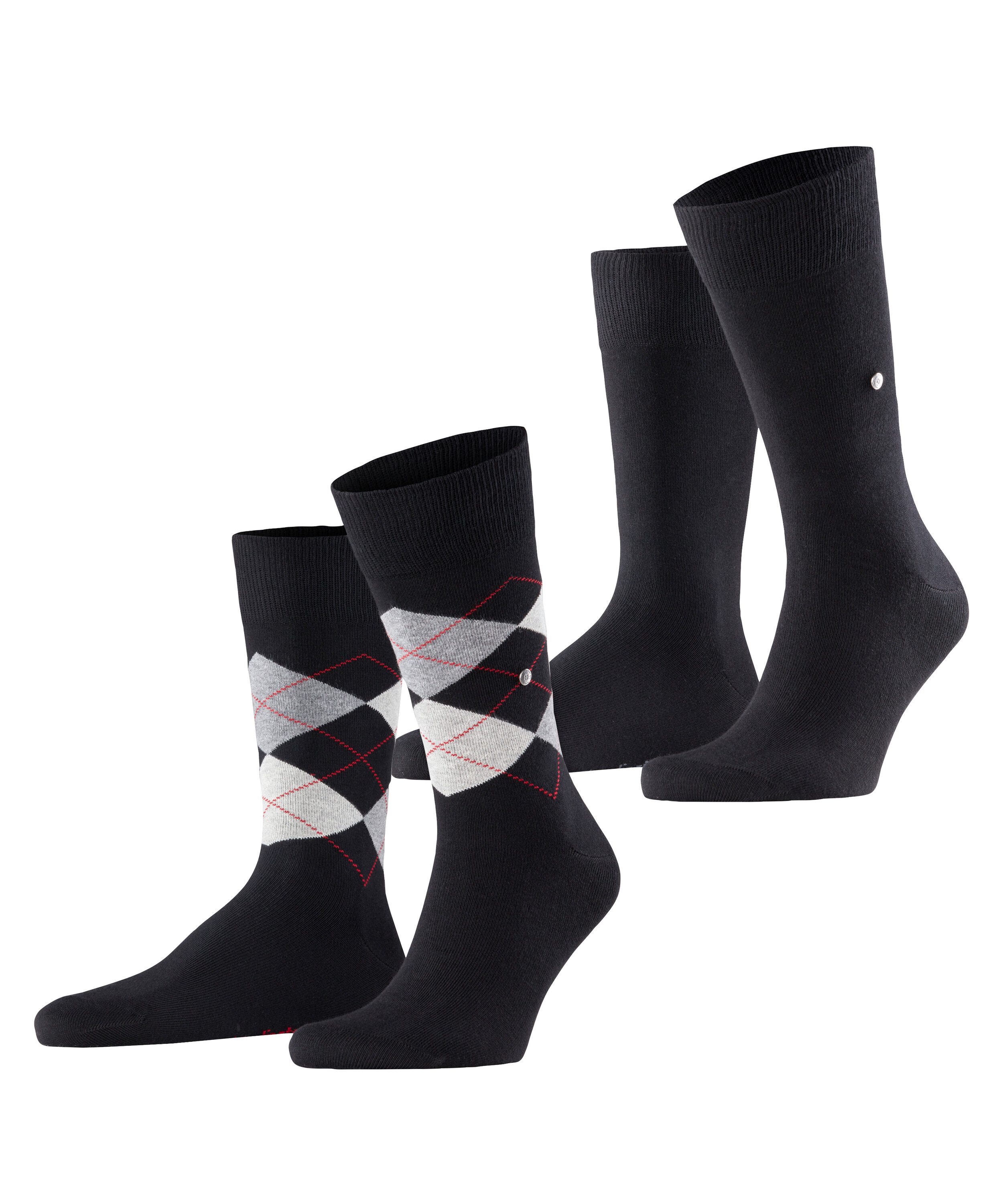 Burlington 2-er Set Socken Schwarz mit Argyle-Muster günstig online kaufen