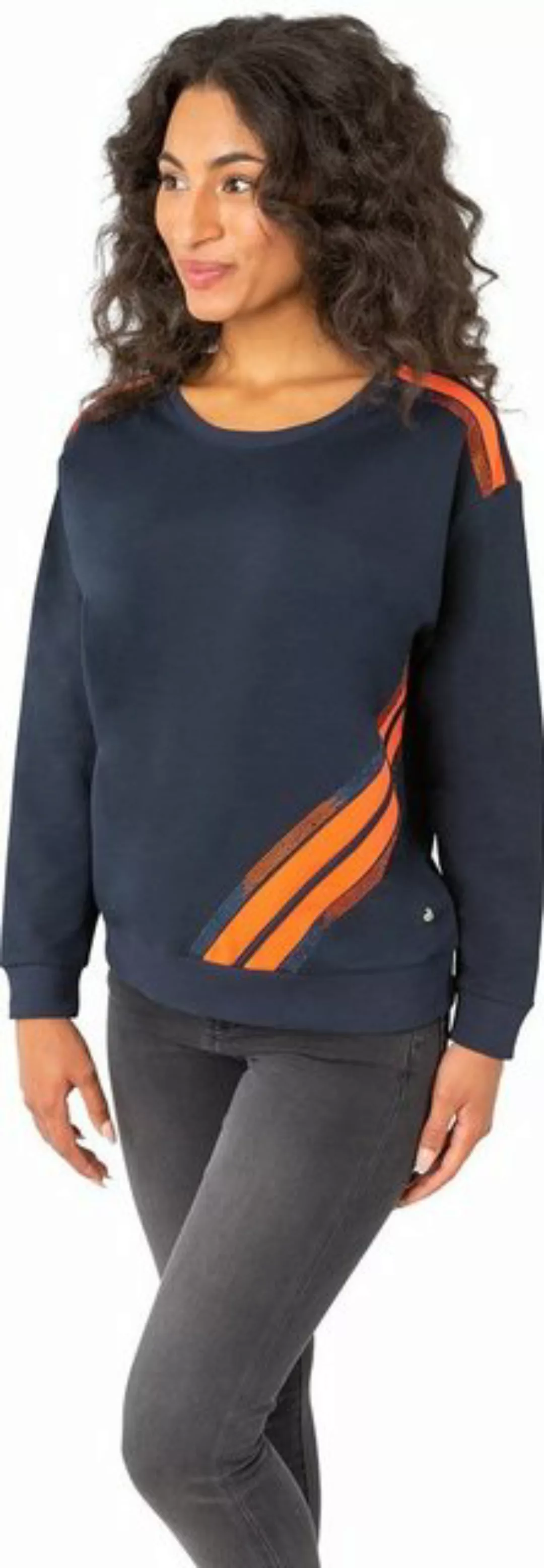 Gio Milano Sweatshirt G27-7125 mit abgesetzten Streifen und Strassbesatz günstig online kaufen