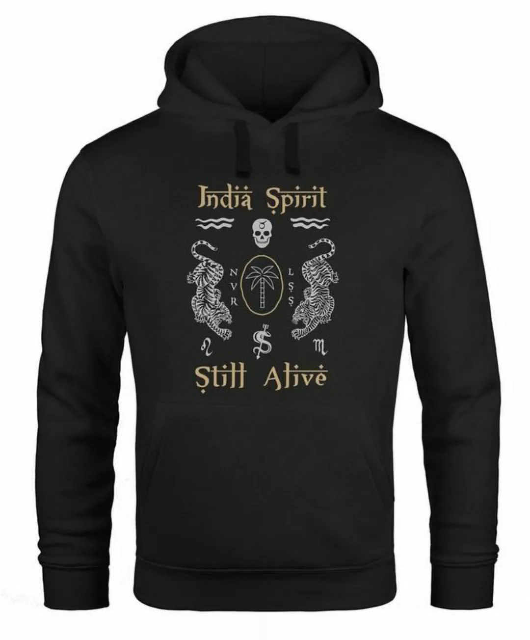 Neverless Hoodie Hoodie Herren Tiger Motiv Totenkopf India Spirit Schriftzu günstig online kaufen