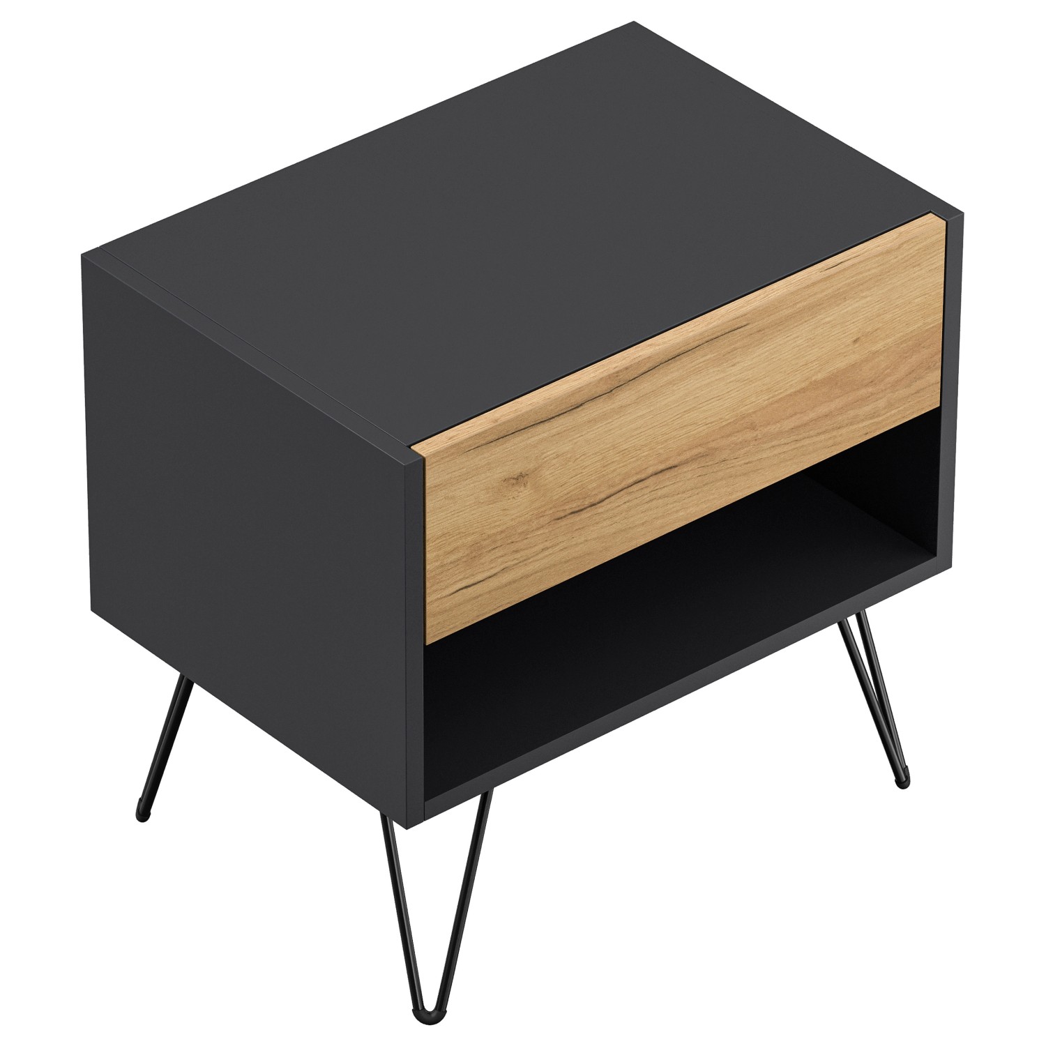 Posseik Nachttisch-Set Industrial B Stehend 50 cm Grafit Eiche Front 2-teil günstig online kaufen
