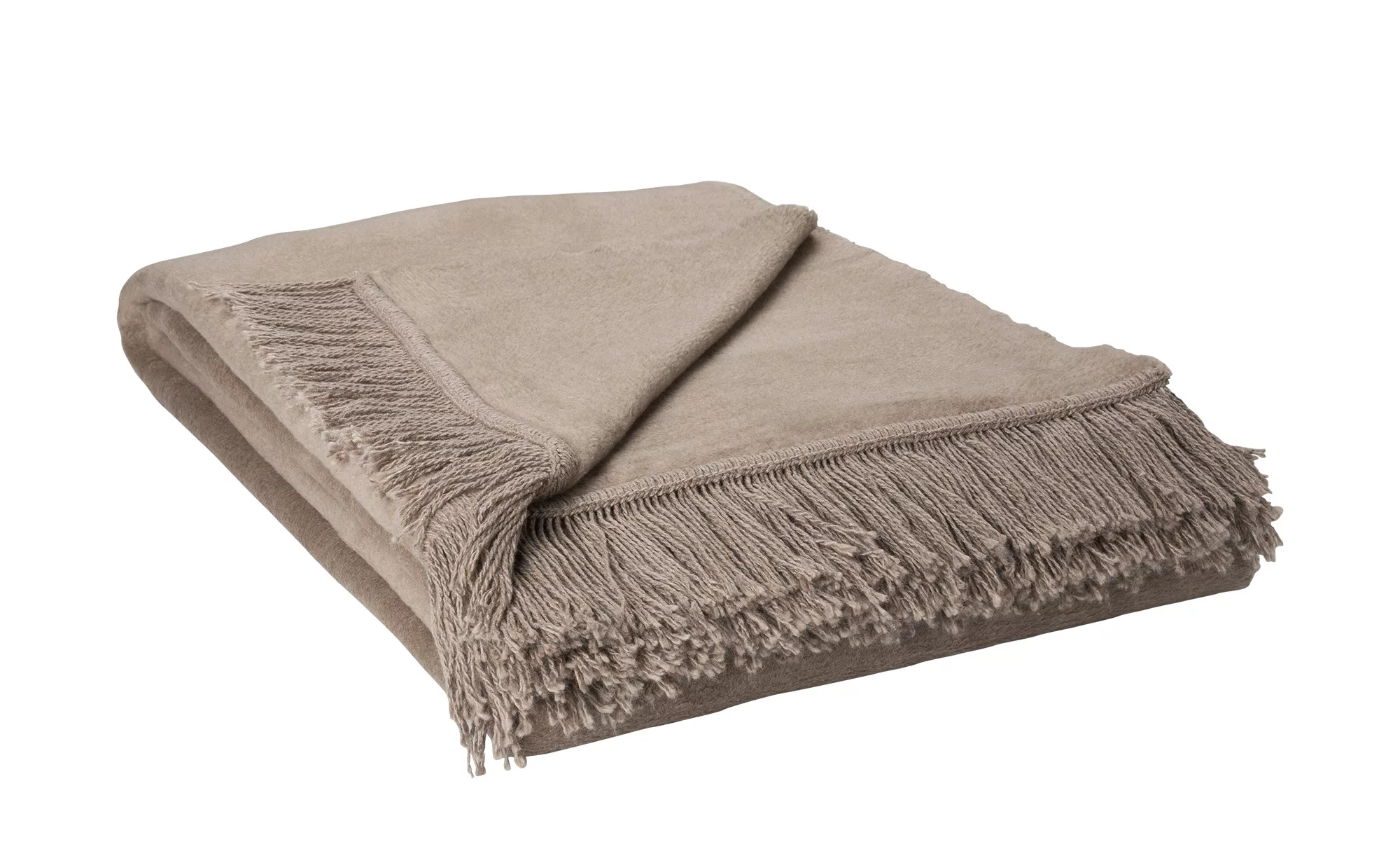 HOME STORY Kuscheldecke mit Fransen  Sophia - beige - 60% Baumwolle, 40% Po günstig online kaufen