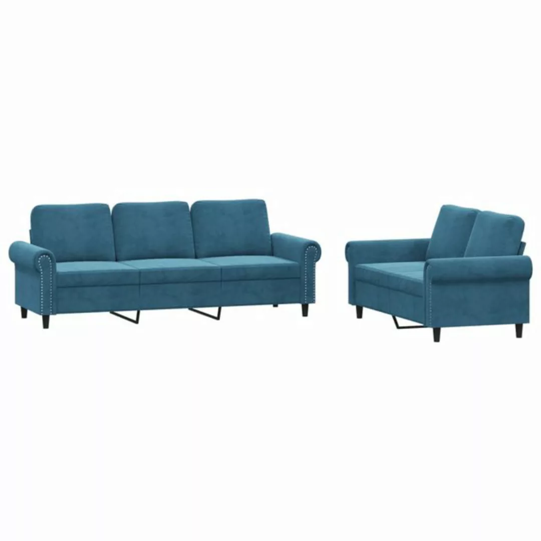 vidaXL Sofa 2-tlg. Sofagarnitur mit Kissen Blau Samt günstig online kaufen
