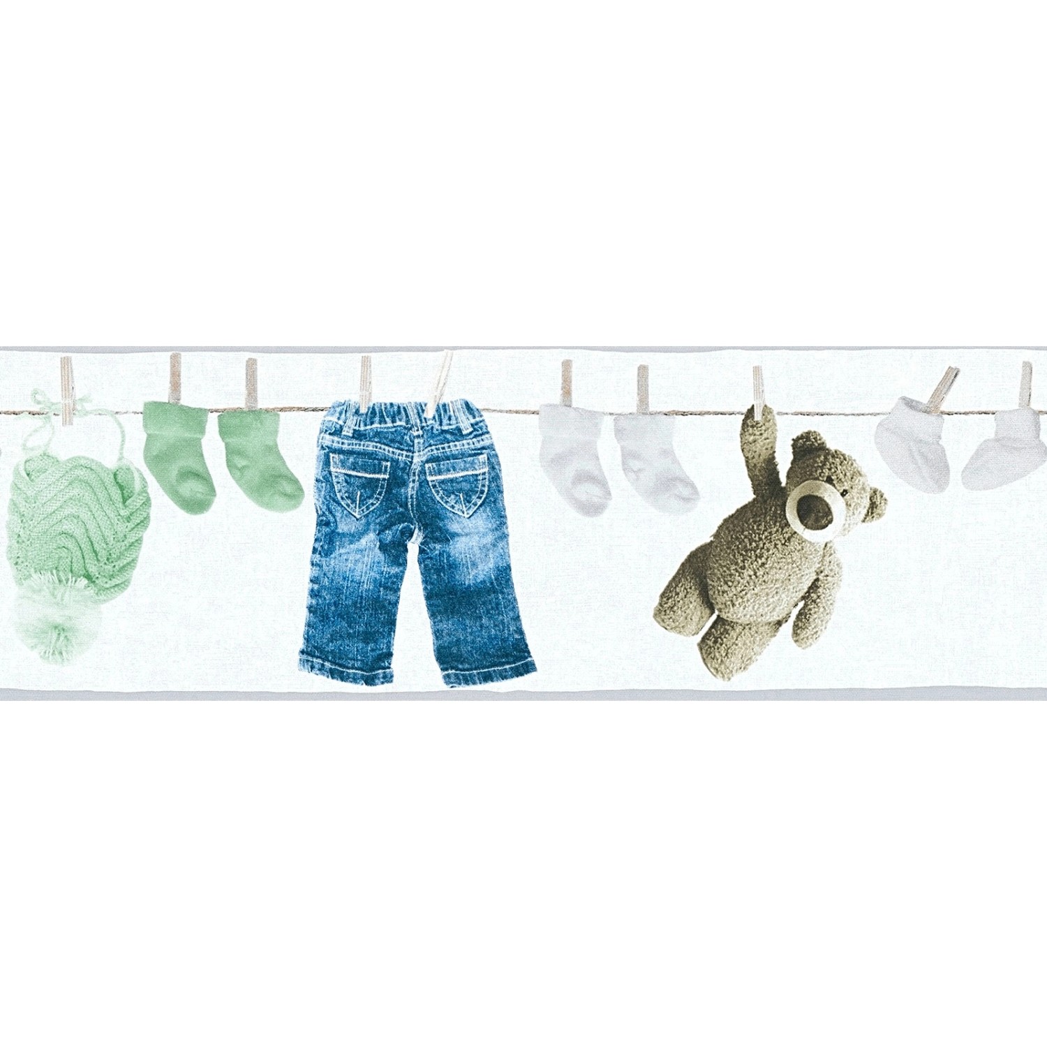 Bricoflor Baby Tapetenbordüre inWeiß Blau Vlies Kindertapete als Bordüre Id günstig online kaufen