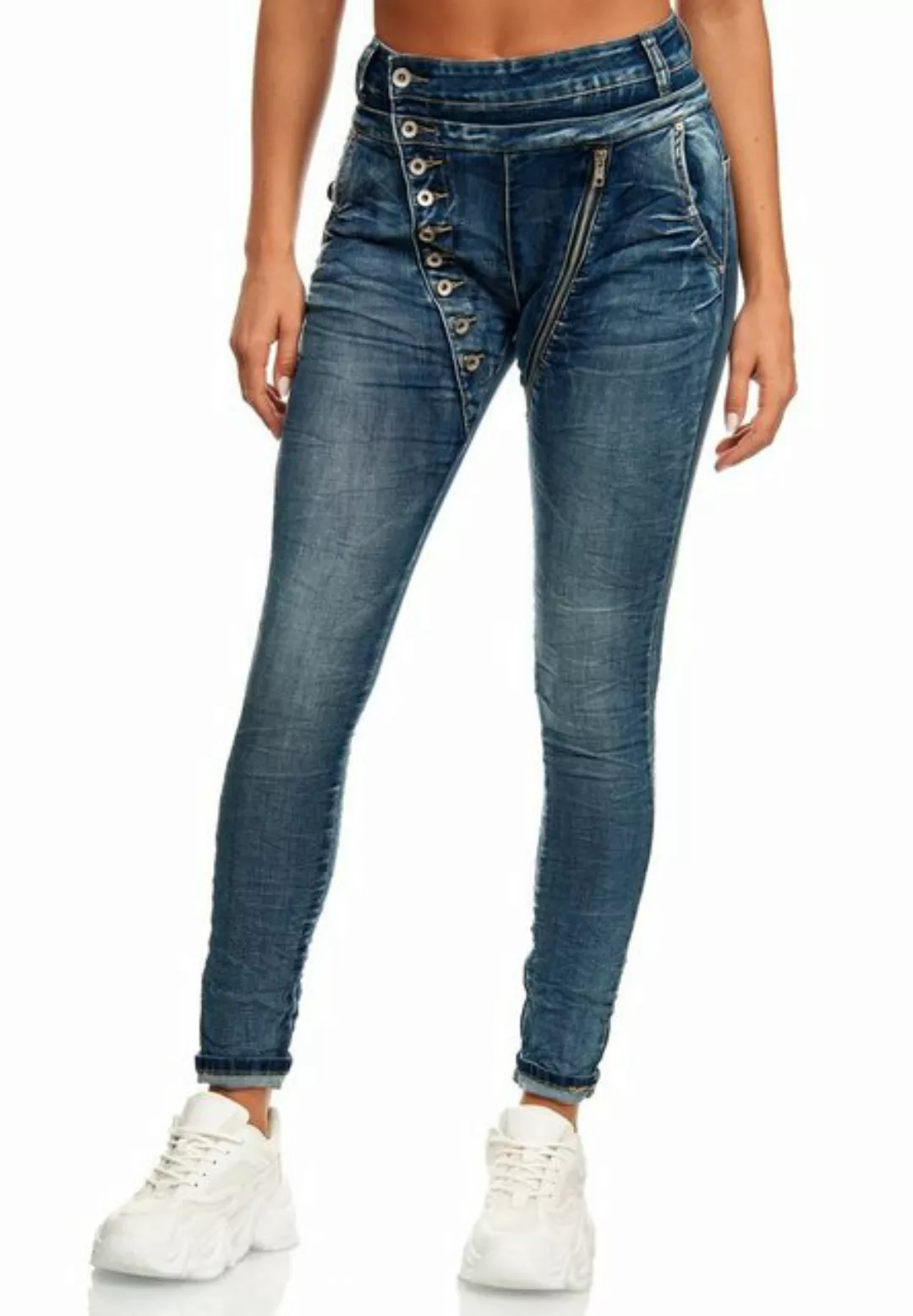 Elara Boyfriend-Jeans Elara Damen Jeans Boyfriend Baggy Knopfleiste (1-tlg) günstig online kaufen