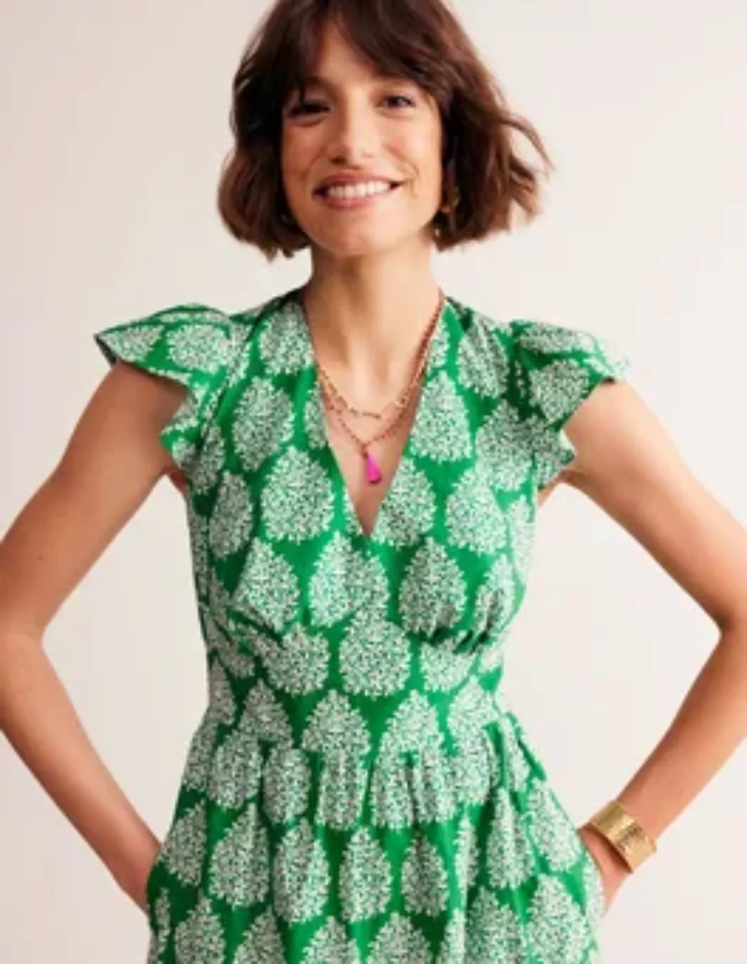 May Midi-Teekleid aus Baumwolle Damen Boden, Grünes Tamburin, Blütenblatt günstig online kaufen