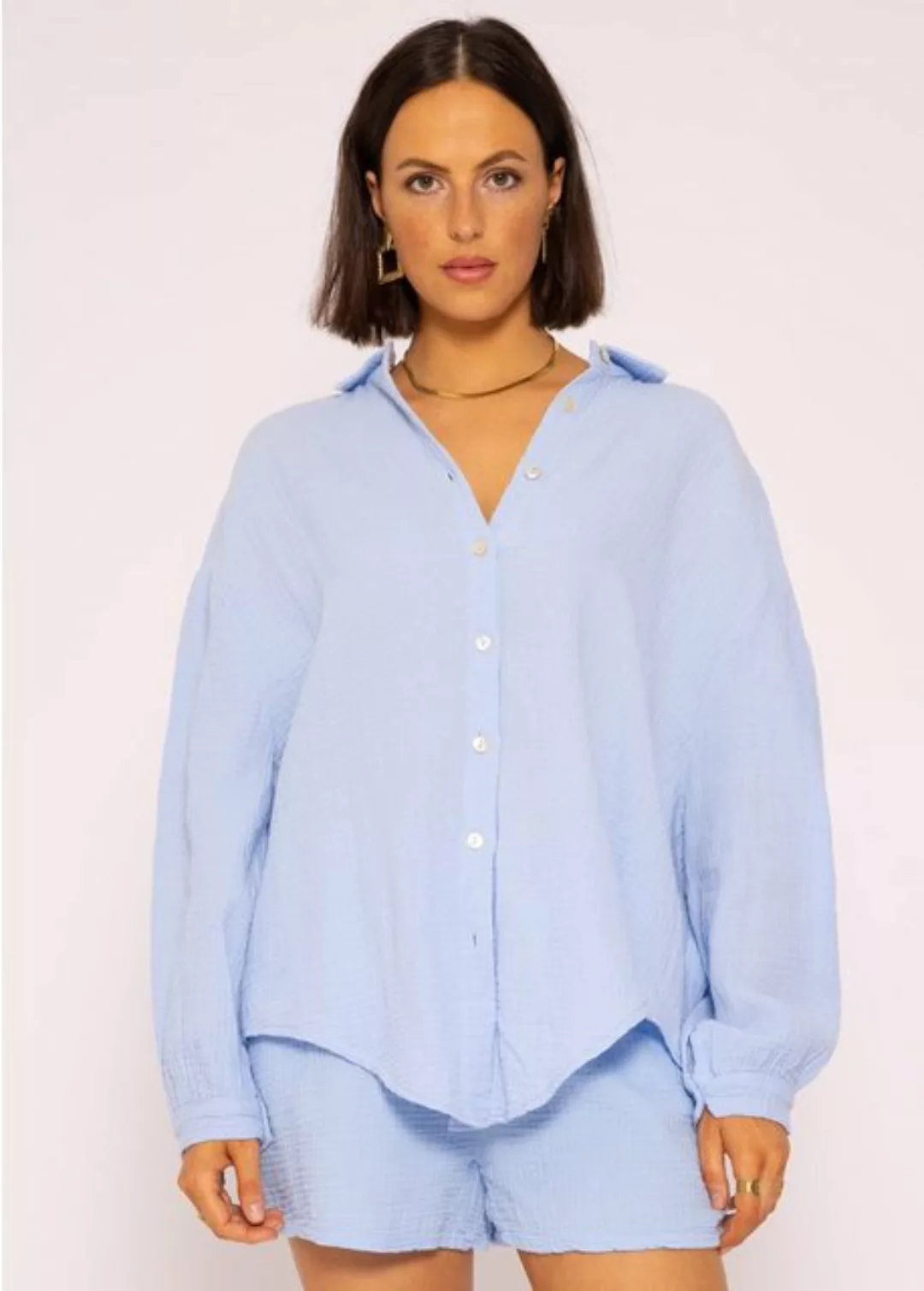 SASSYCLASSY Longbluse Oversize Musselin Bluse Damen Langarm Hemdbluse lang günstig online kaufen