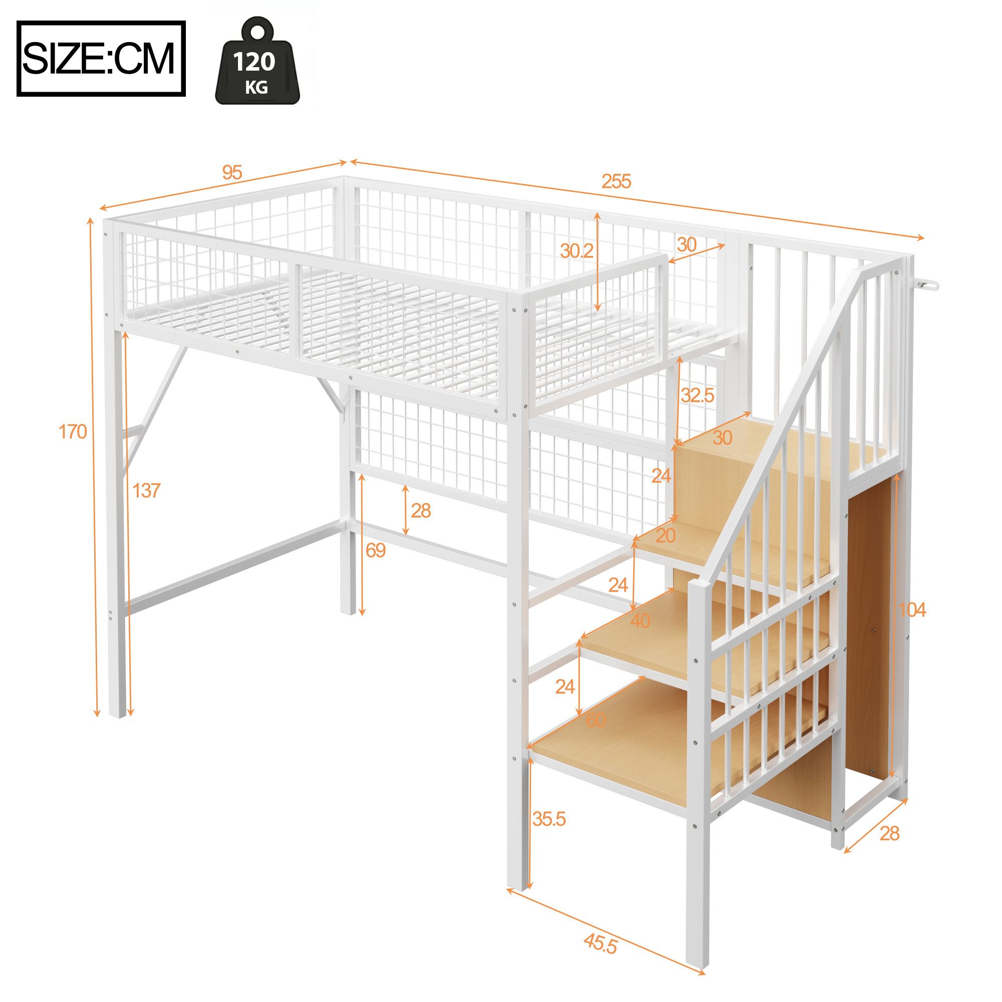 Ulife Hochbett Eisenbett Kinderbett Jugendbett mit günstig online kaufen
