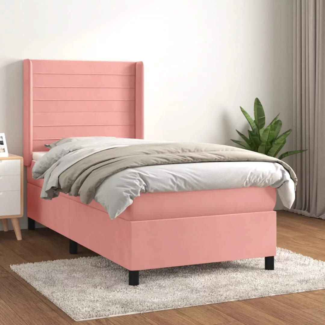 vidaXL Bettgestell Boxspringbett mit Matratze Rosa 100x200 cm Samt Bett Bet günstig online kaufen