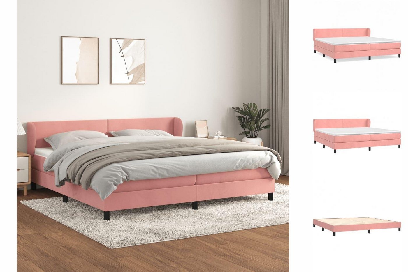 vidaXL Bettgestell Boxspringbett mit Matratze Rosa 200x200 cm Samt Bett Bet günstig online kaufen