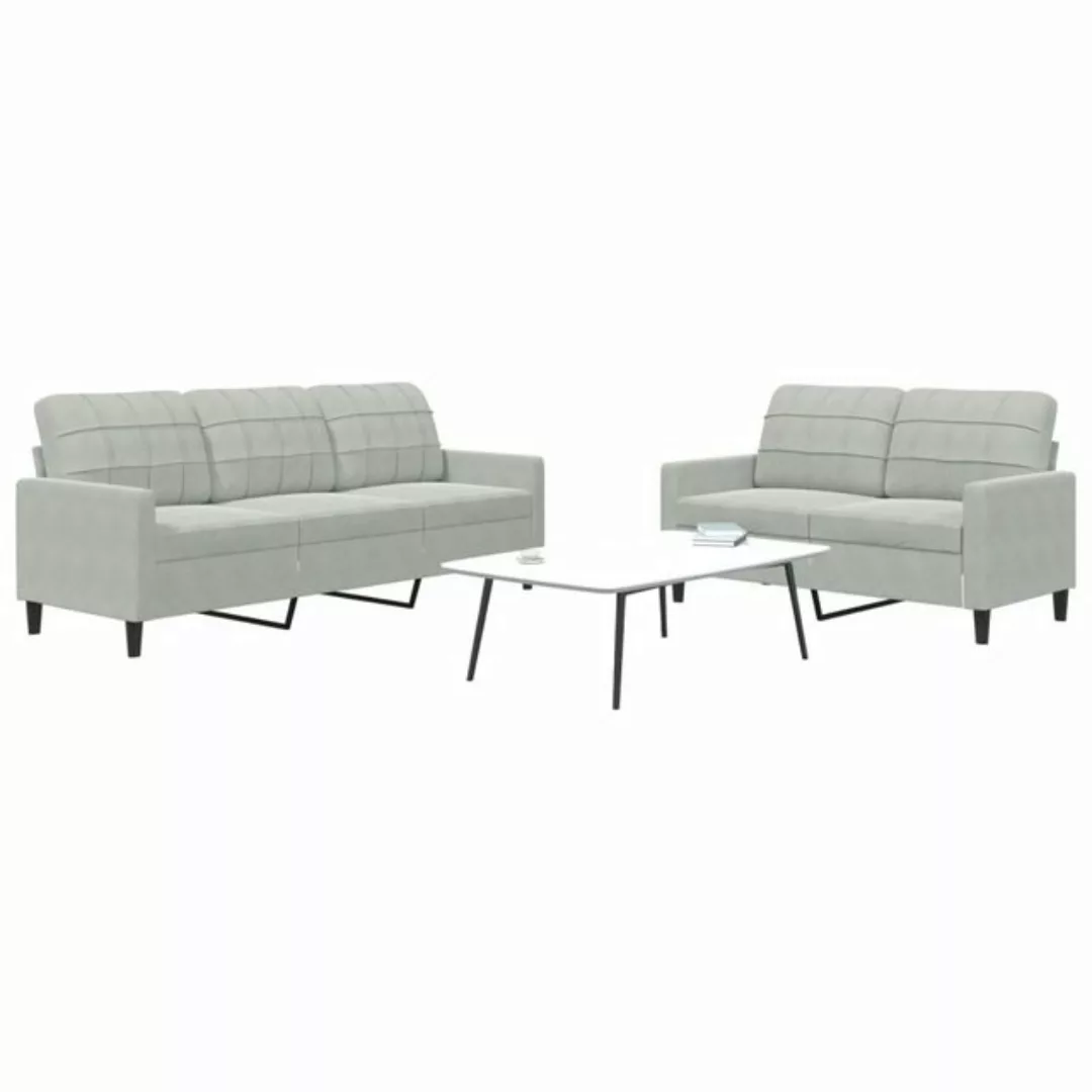 vidaXL Sofa Sofagarnitur mit Kissen Samt, Standard, Hellgrau günstig online kaufen