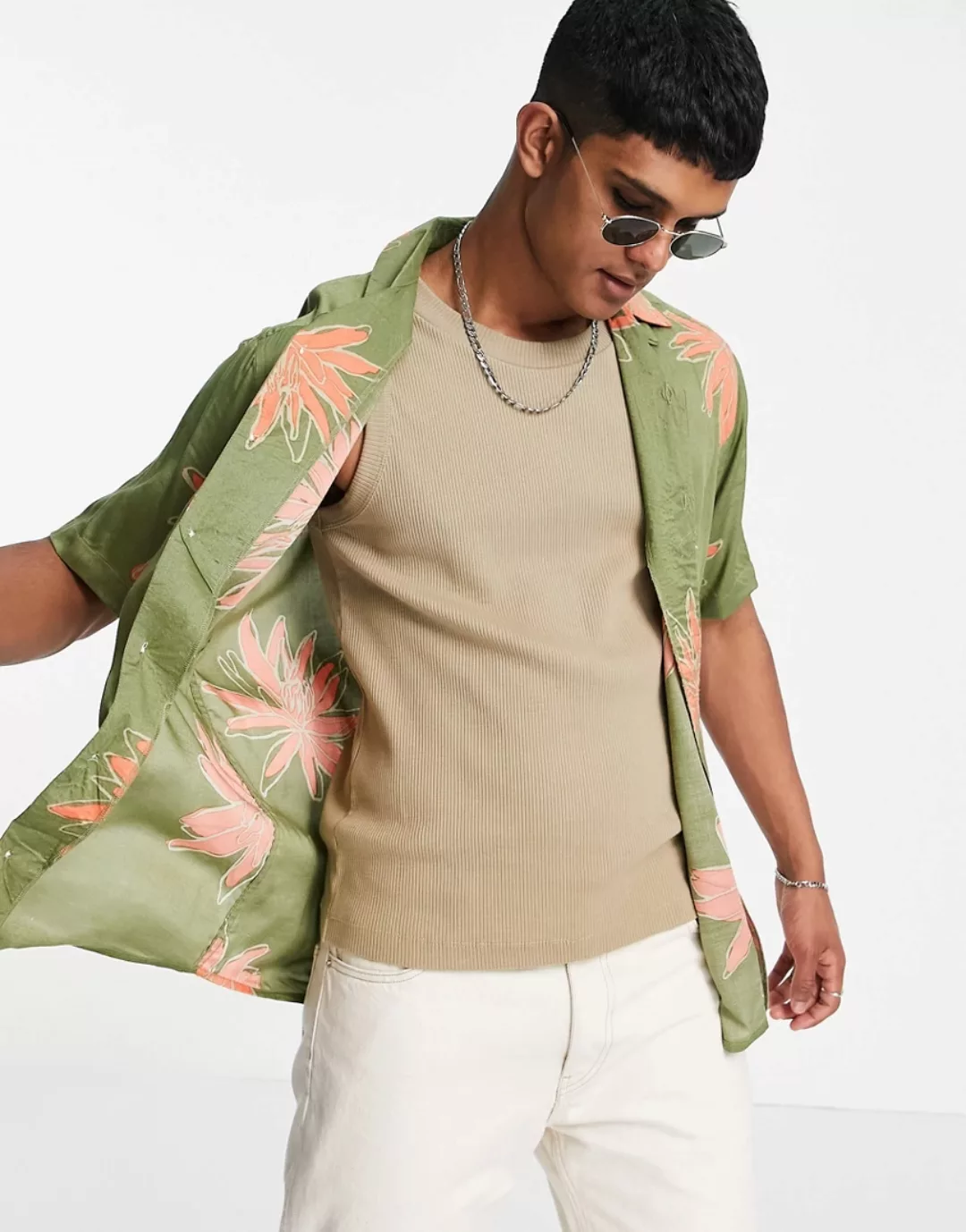 Only & Sons – Hemd in Grün mit Reverskragen und Blumenmuster, Kombiteil günstig online kaufen