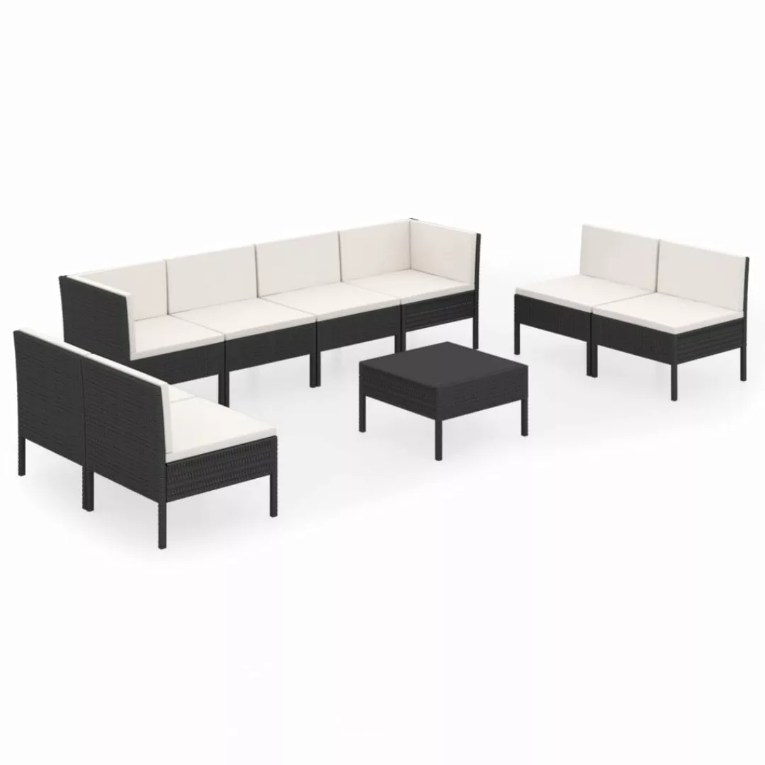 9-tlg. Garten-lounge-set Mit Auflagen Poly Rattan Schwarz günstig online kaufen