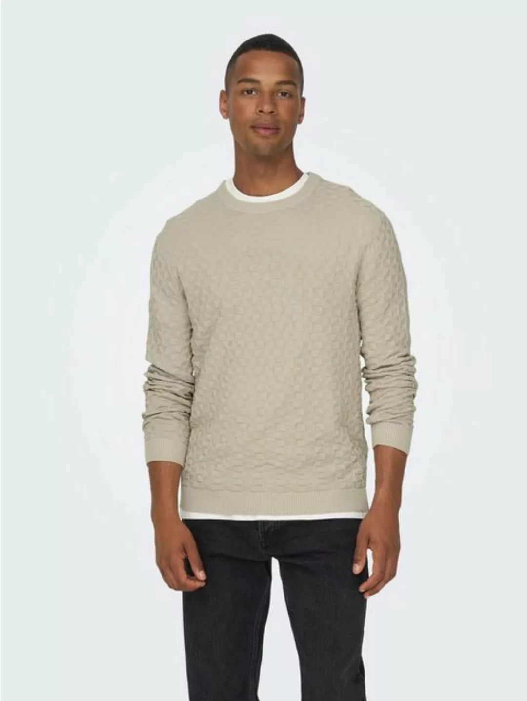 ONLY & SONS Strickpullover Design Pullover Geripptes Karo Strick Muster ONS günstig online kaufen