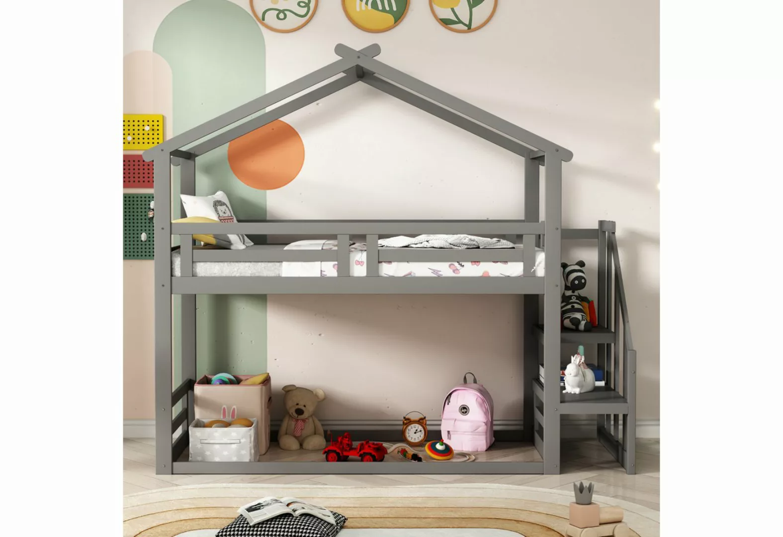 Ulife Etagenbett Kinderbett Holzbett mit Sicherheitstreppe 90x200cm, Etagen günstig online kaufen