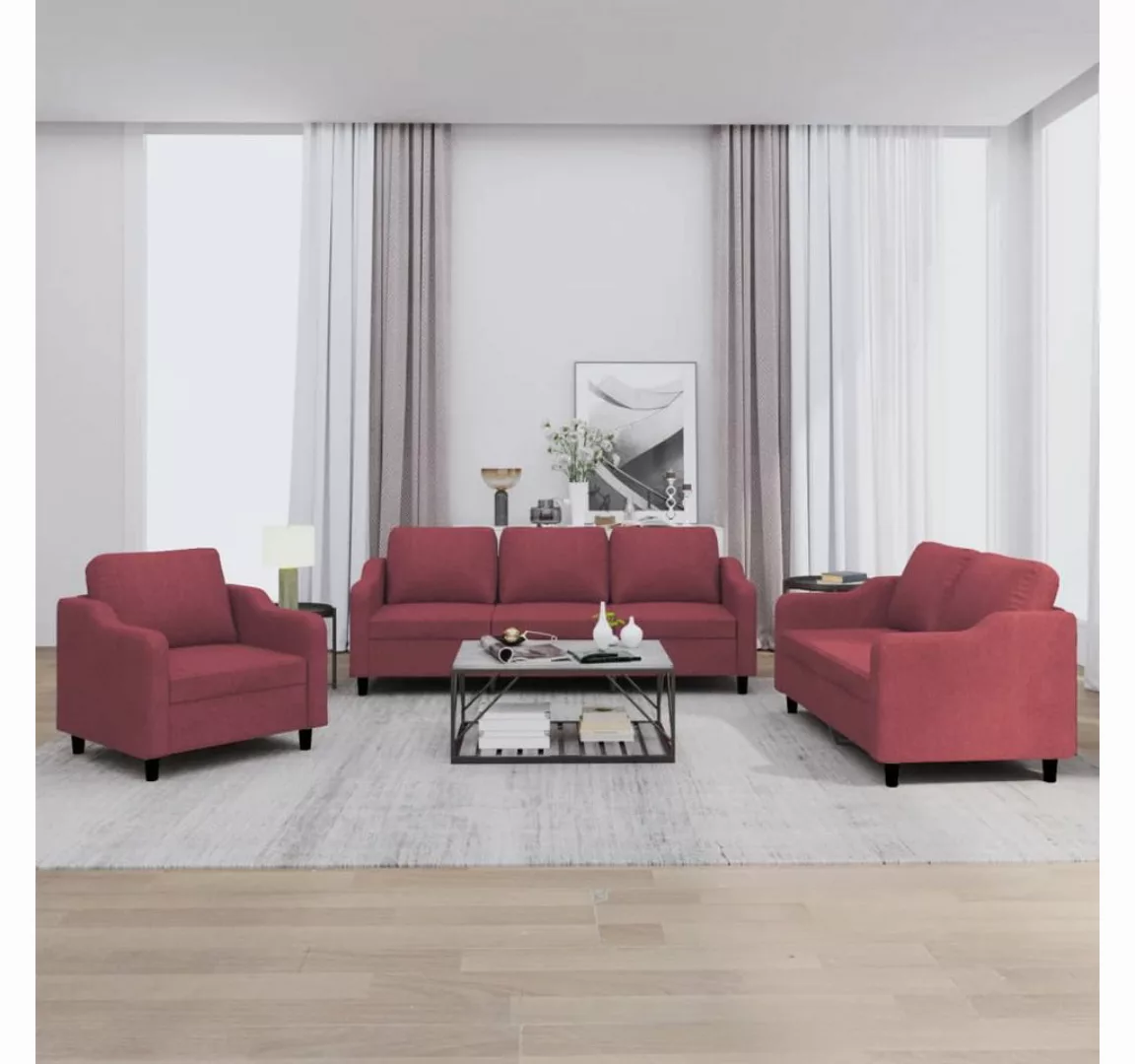 vidaXL Sofa Sofagarnitur Set mit Kissen Stoff, 3-tlg., Rot günstig online kaufen