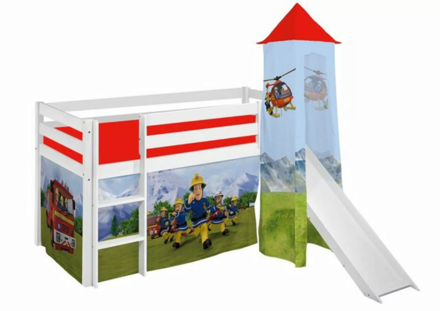 Lilokids Hochbett Kinderbett JELLE mit Rutsche & Turm FEUERWEHRMANN SAM 90x günstig online kaufen