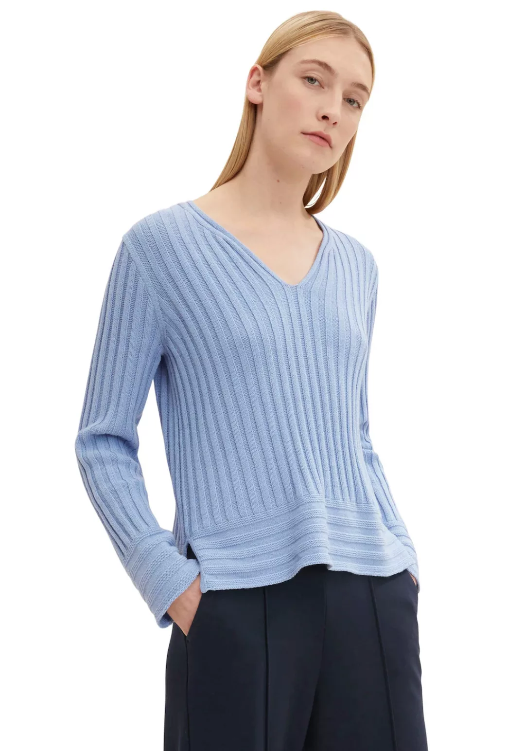 TOM TAILOR V-Ausschnitt-Pullover in gerippter Optik günstig online kaufen