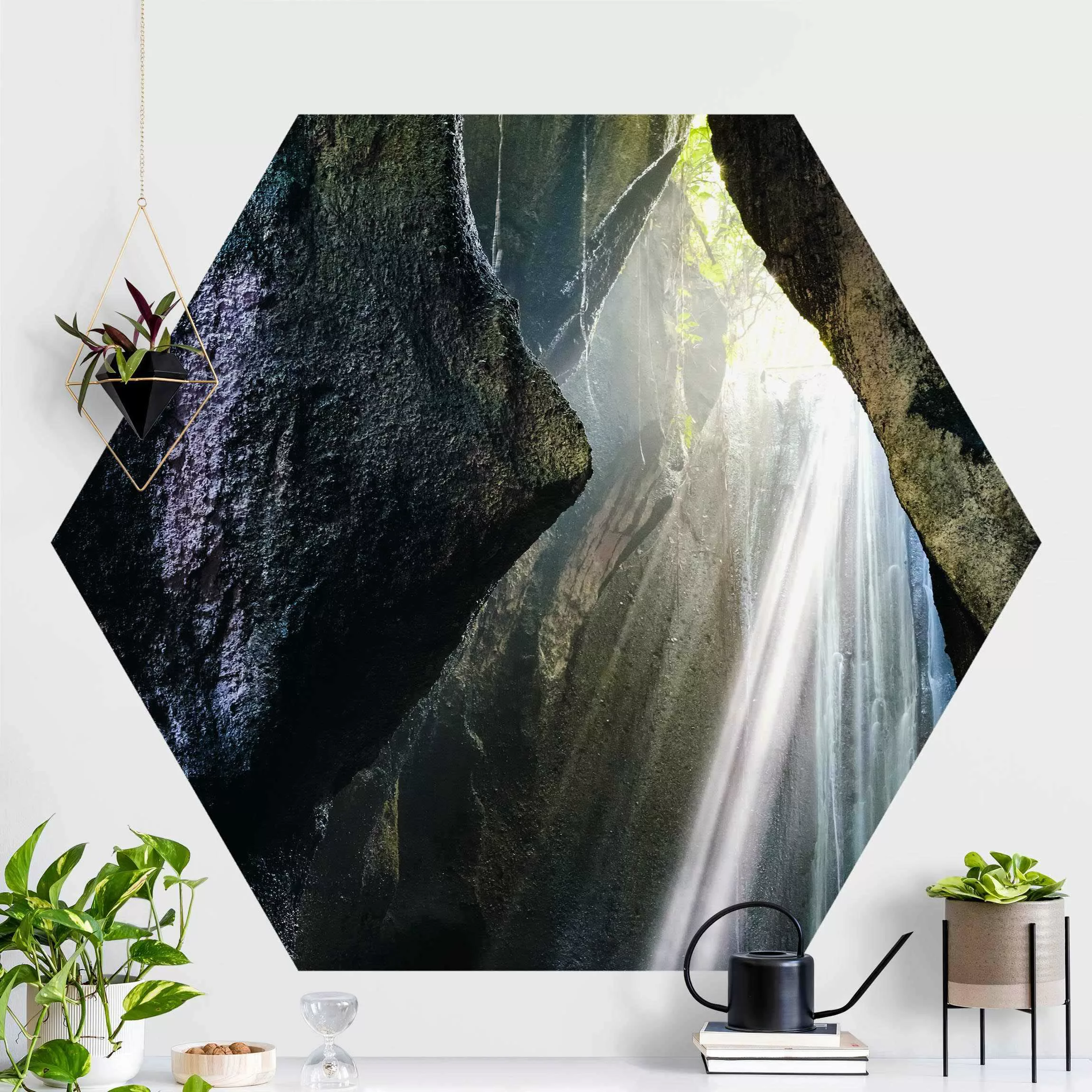 Hexagon Fototapete selbstklebend Licht in Höhle günstig online kaufen