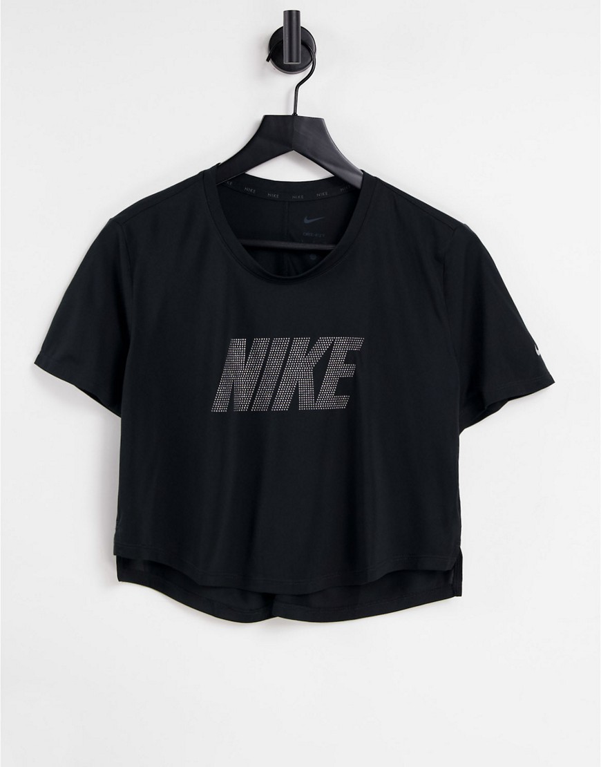Nike Training – Metallic Dri-Fit One – Kurz geschnittenes T-Shirt in Schwar günstig online kaufen