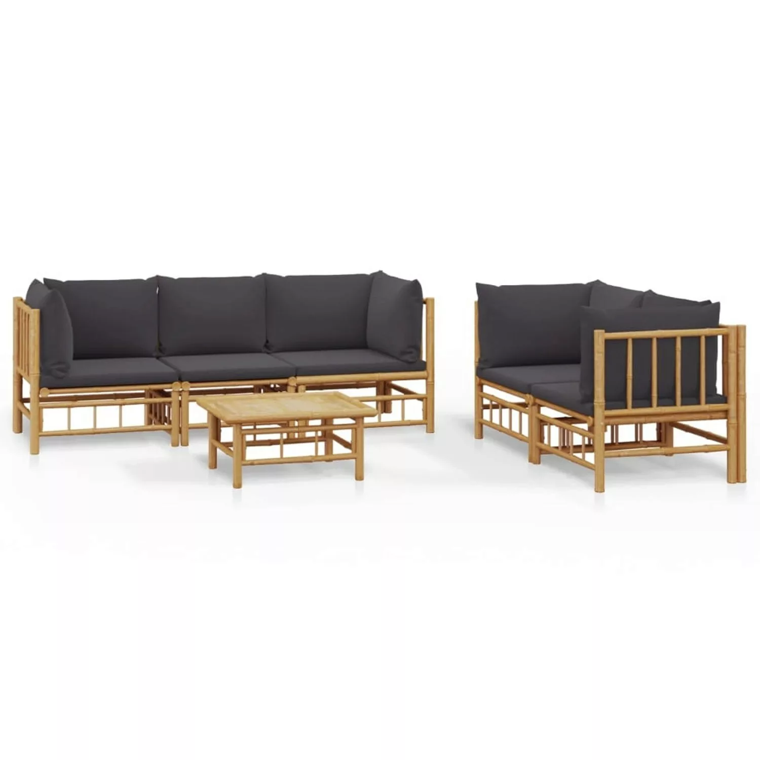 Vidaxl 6-tlg. Garten-lounge-set Mit Dunkelgrauen Kissen Bambus günstig online kaufen