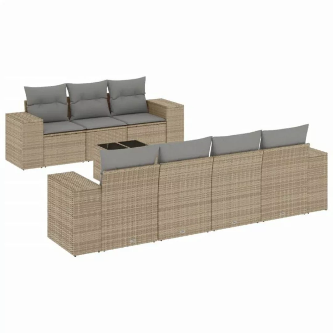 vidaXL Sofaelement 8-tlg. Garten-Sofagarnitur mit Kissen Beige Poly Rattan günstig online kaufen