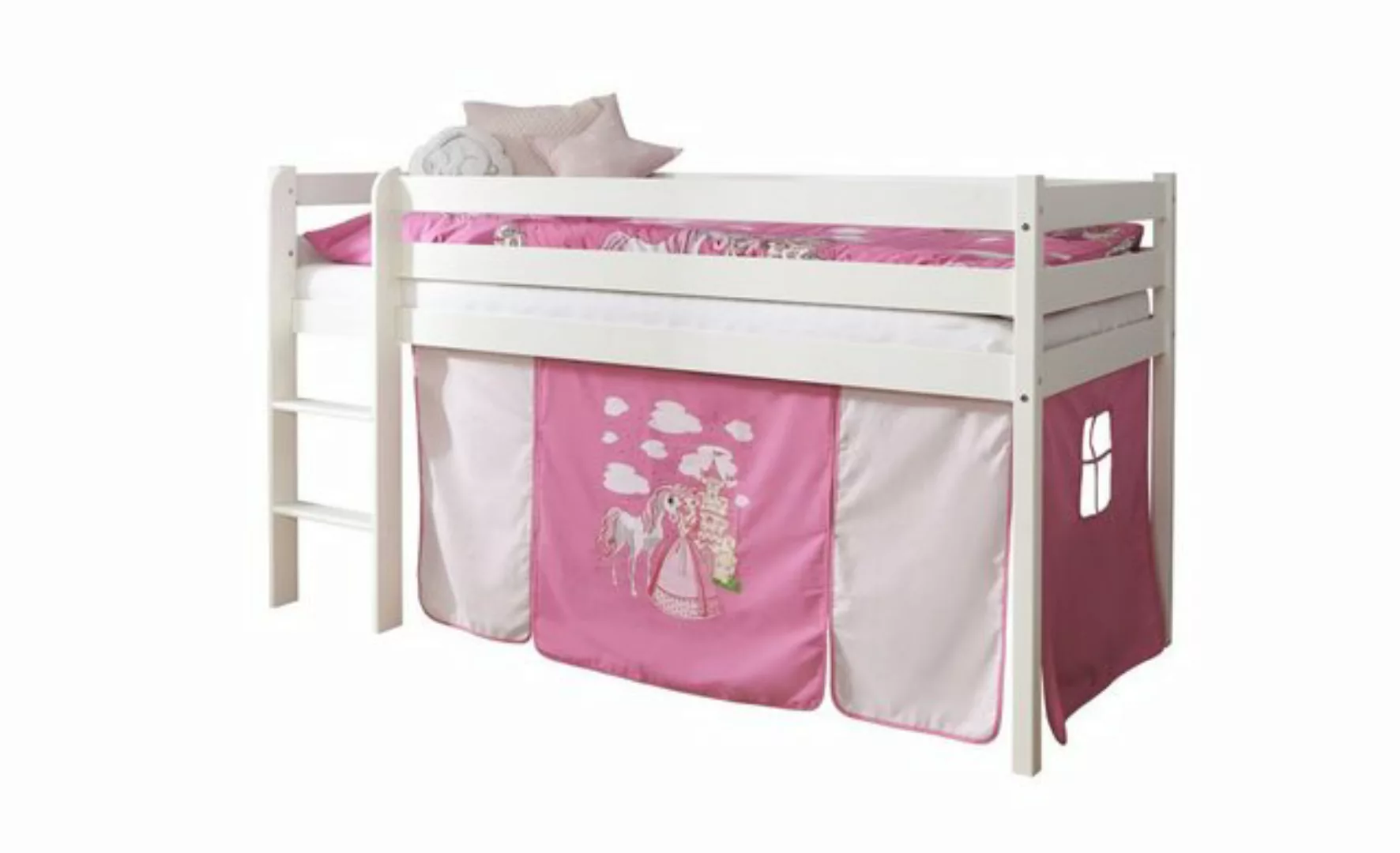 Ticaa Hochbett Hochbett Kiefer Weiß Vorhang "Horse Rosa-Pink günstig online kaufen