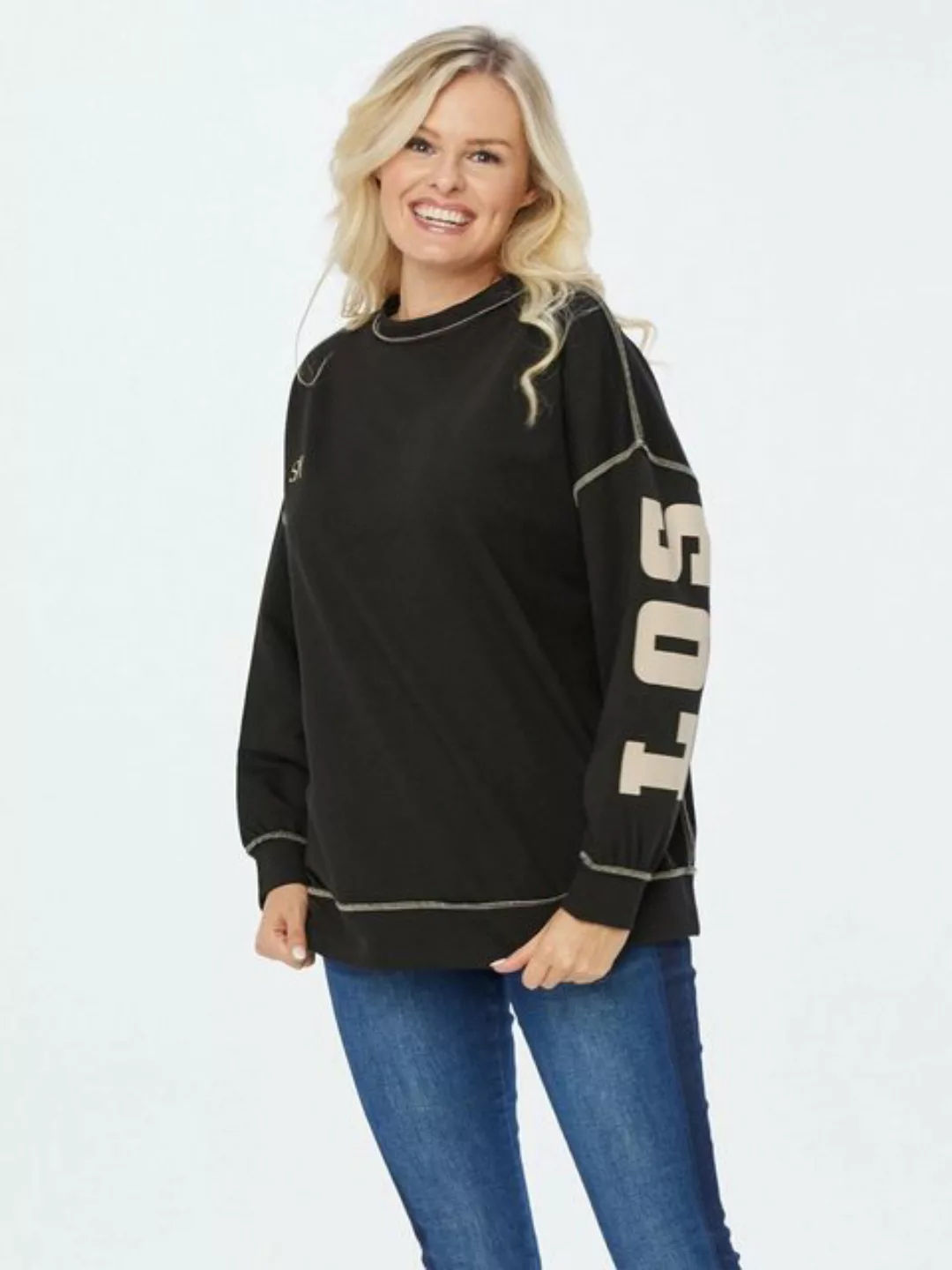 Sarah Kern Rundhalspullover Sweatshirt figurumspielend mit außenliegenden N günstig online kaufen