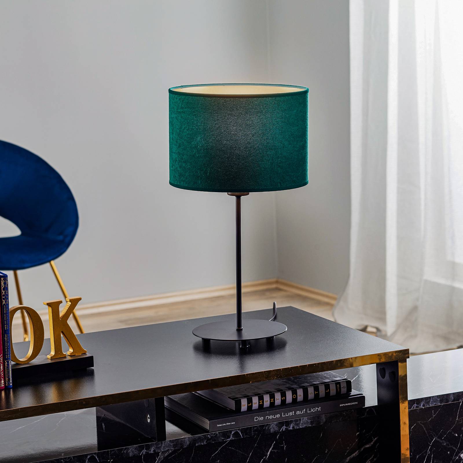 Tischlampe Golden Roller Höhe 50cm dunkelgrün/gold günstig online kaufen