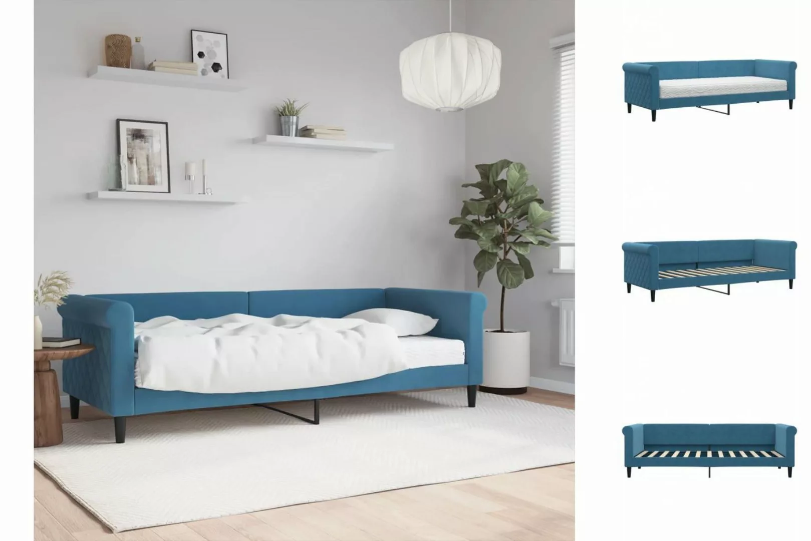 vidaXL Gästebett Gästebett Tagesbett mit Matratze Blau 80x200 cm Samt Bett günstig online kaufen