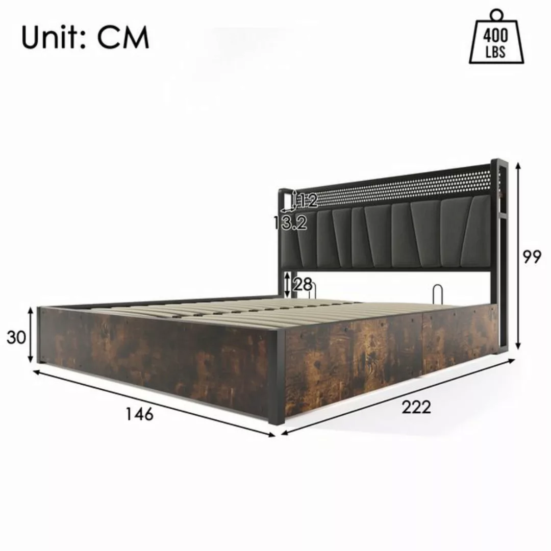 IDEASY Metallbett Polsterbett, LED App-Control Doppelbett, (Kopfteil mit St günstig online kaufen