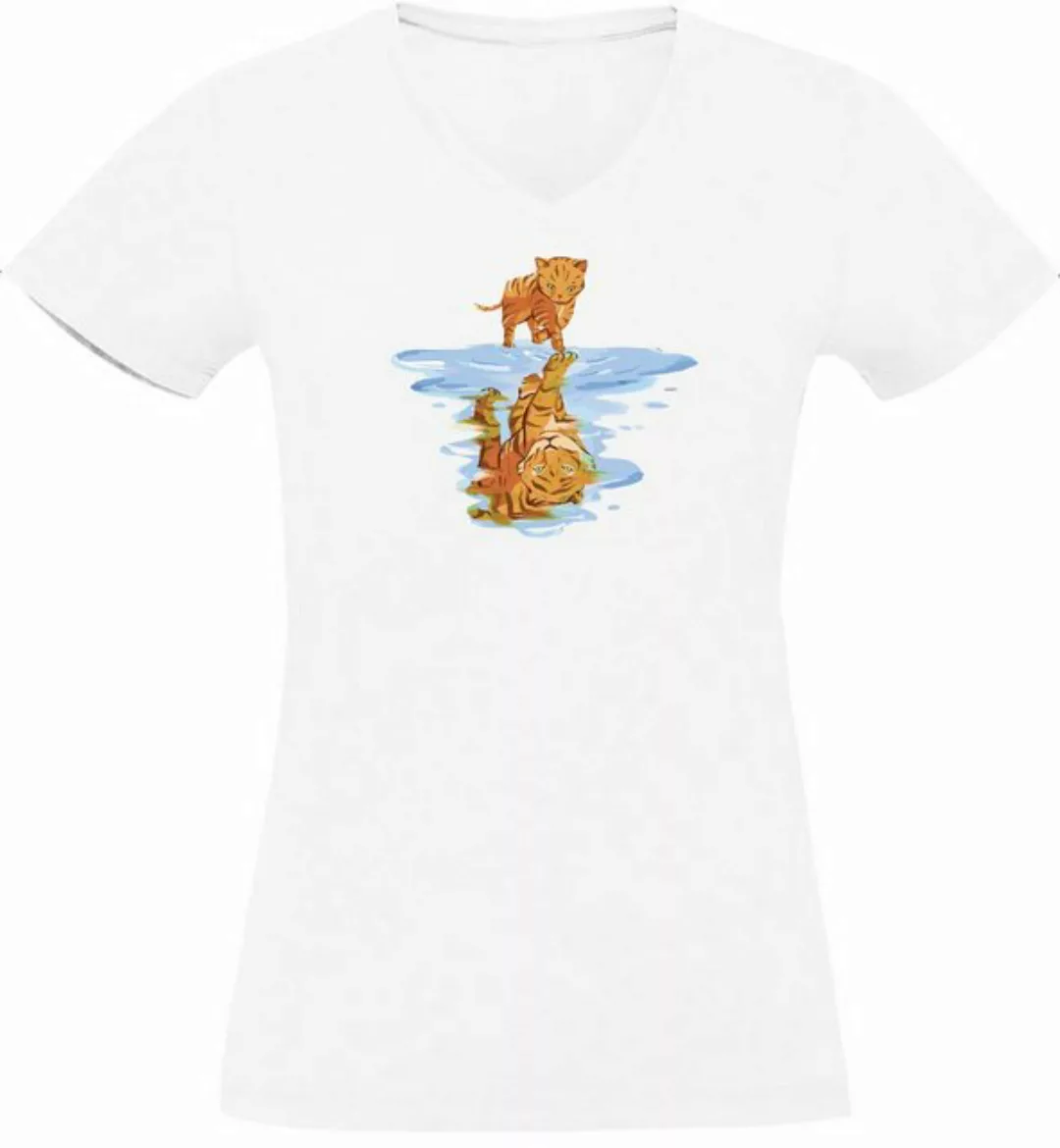 MyDesign24 T-Shirt Damen Katzen Print Shirt bedruckt - Katze spiegelt sich günstig online kaufen