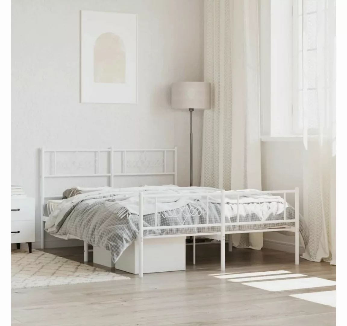 vidaXL Bett Bettgestell mit Kopf- und Fußteil Metall Weiß 135x190 cm günstig online kaufen