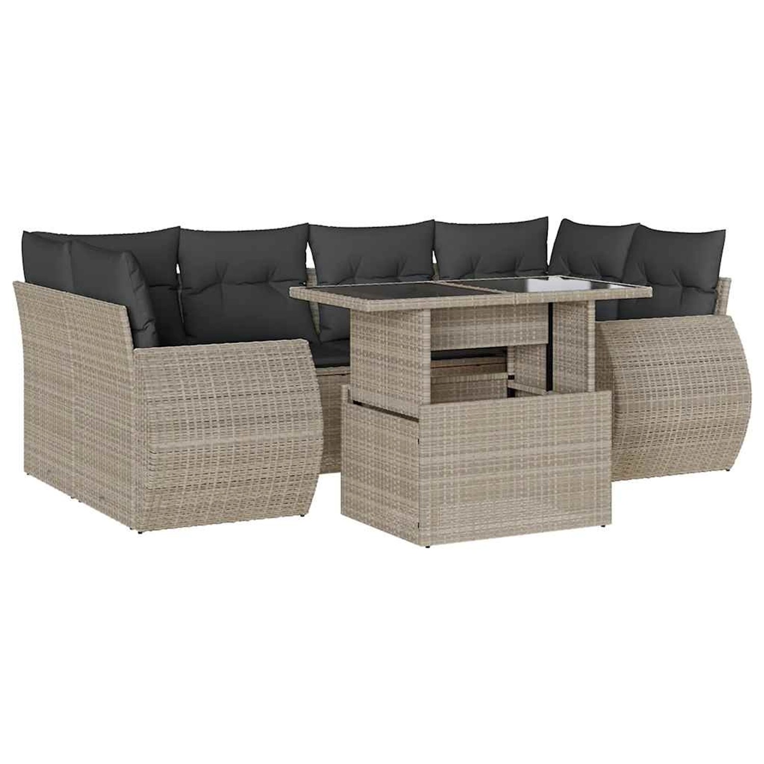 vidaXL 7-Tlg Garten-Sofagarnitur mit Kissen Hellgrau Poly Rattan 3268392 günstig online kaufen