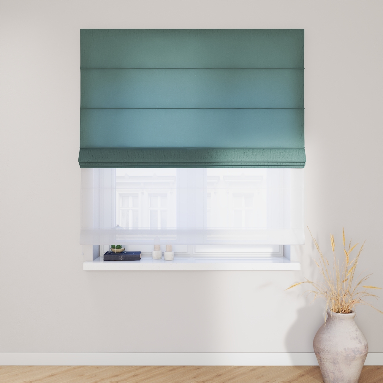 Dekoria Doppelraffrollo Duo, grau-blau, 50 x 60 cm günstig online kaufen
