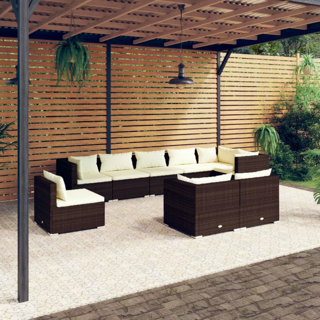 Vidaxl 9-tlg. Garten-lounge-set Mit Kissen Poly Rattan Braun günstig online kaufen