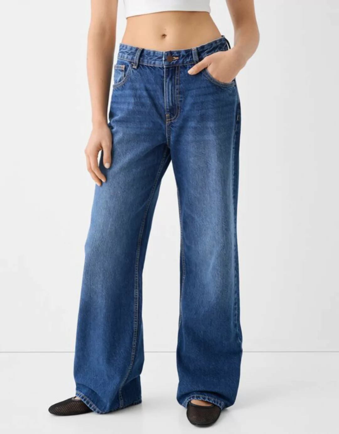 Bershka Wide Leg 90'S Jeans Damen 36 Blau günstig online kaufen