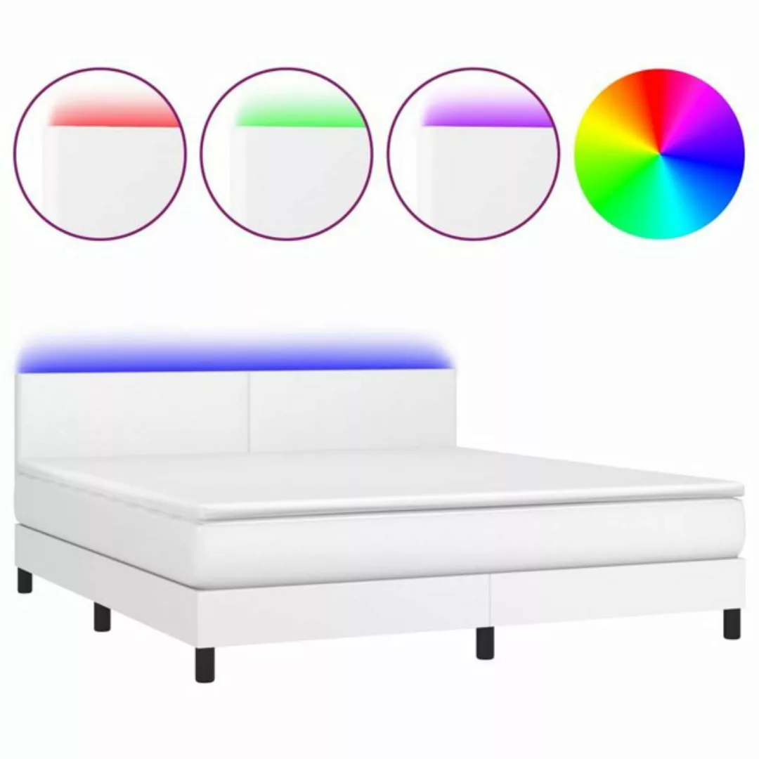vidaXL Bettgestell Boxspringbett mit Matratze LED Weiß 180x200 cm Kunstlede günstig online kaufen