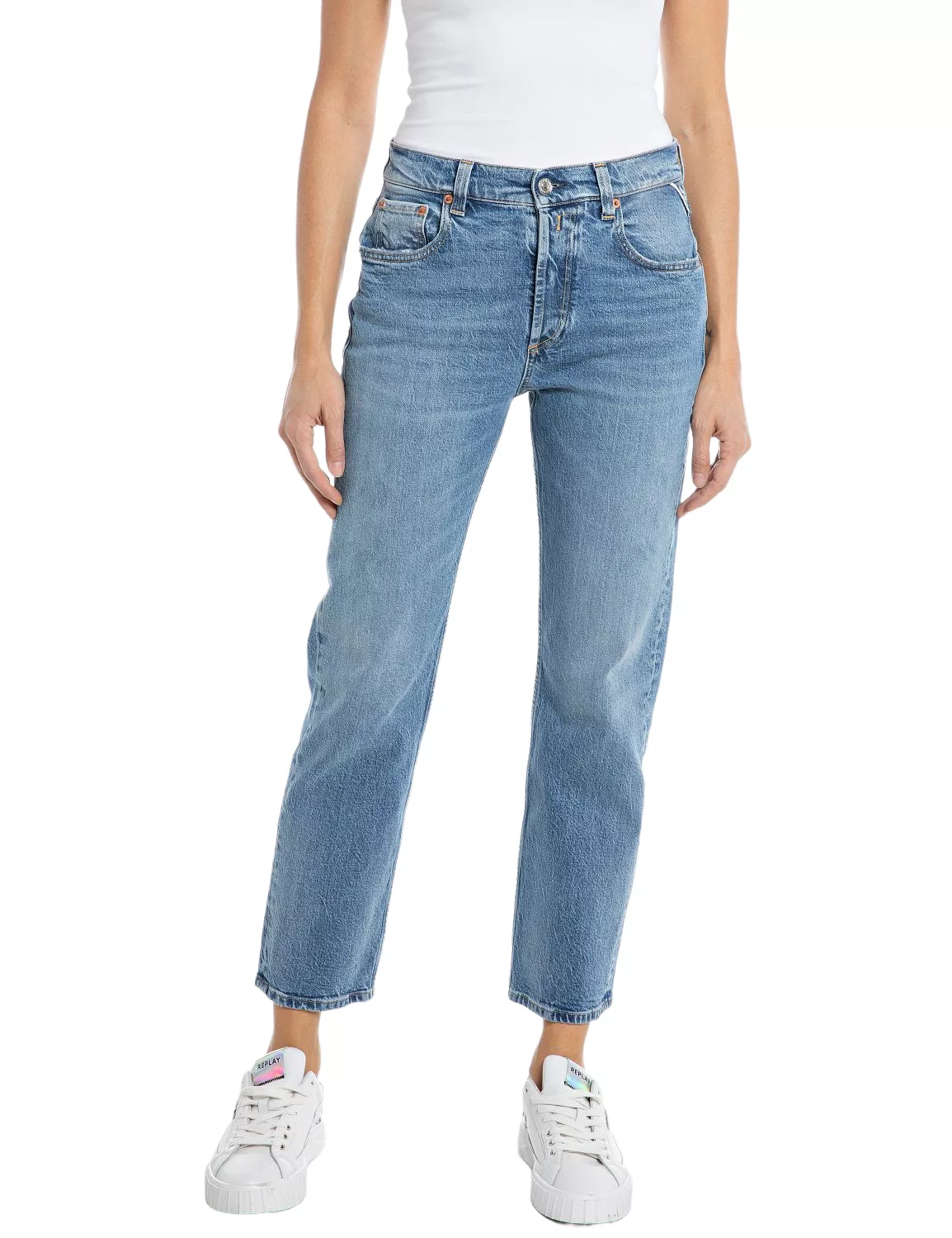 Replay Damen Jeans MAIJKE STRAIGHT - Straight Fit - Blau - Medium Blue Deni günstig online kaufen